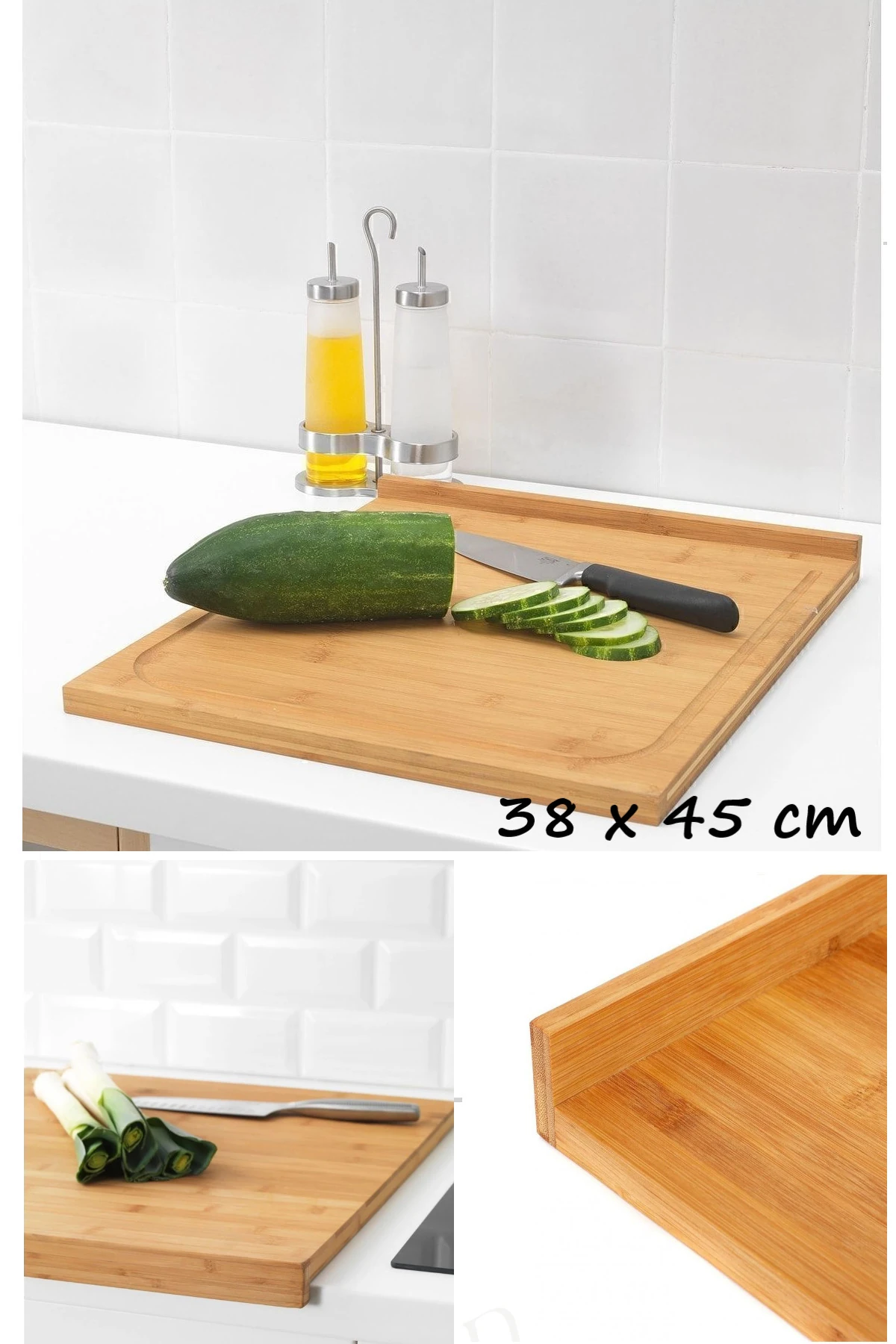 Bambu Kenarlı Kesme Tahtasi Dekoratif Tezgah Üstü Aksesuar, Büyük Boy Kesme Tahtası