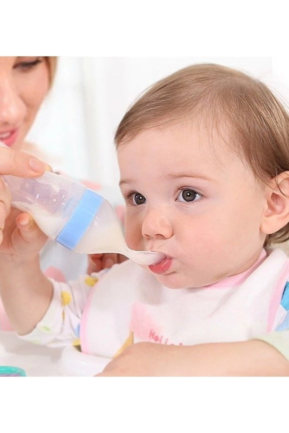 Bebek Kaşıklı Mama Biberonu, Sıkmalı Kaşık Biberon Yeni Doğan Ek Gıda Kaşık Biberon Bpa'sız (MAVİ)