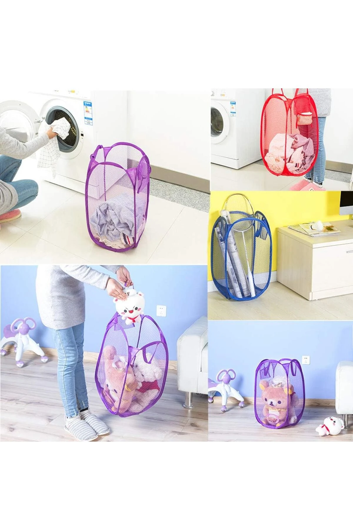 Çok Amaçlı Katlanır Çamaşır Sepeti Ve Oyuncak Filesi Kirli Çamaşır Filesi Oyuncak Sepeti