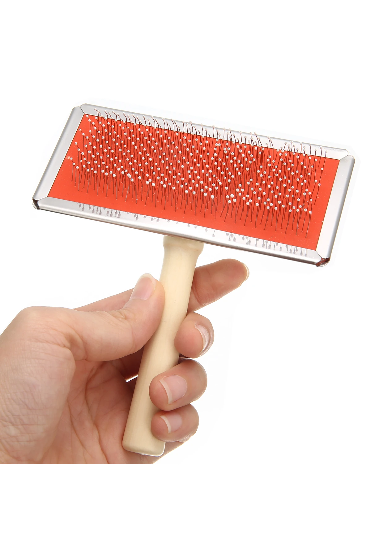 Ahşap Saplı Kedi Köpek Tarağı Fırçası Telli L Boy