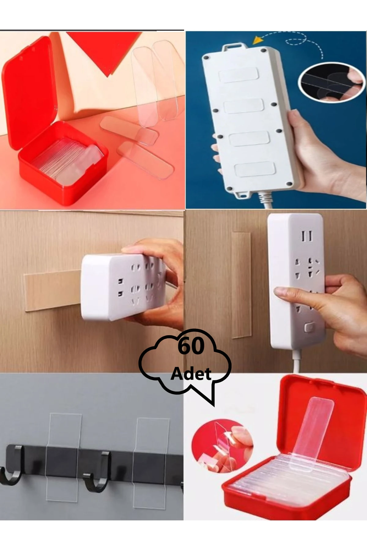 60 Adet Çok Amaçlı Çift Taraflı Bant Eşya Sabitleme Bandı Kutulu Şeffaf Çift Taraflı Bant