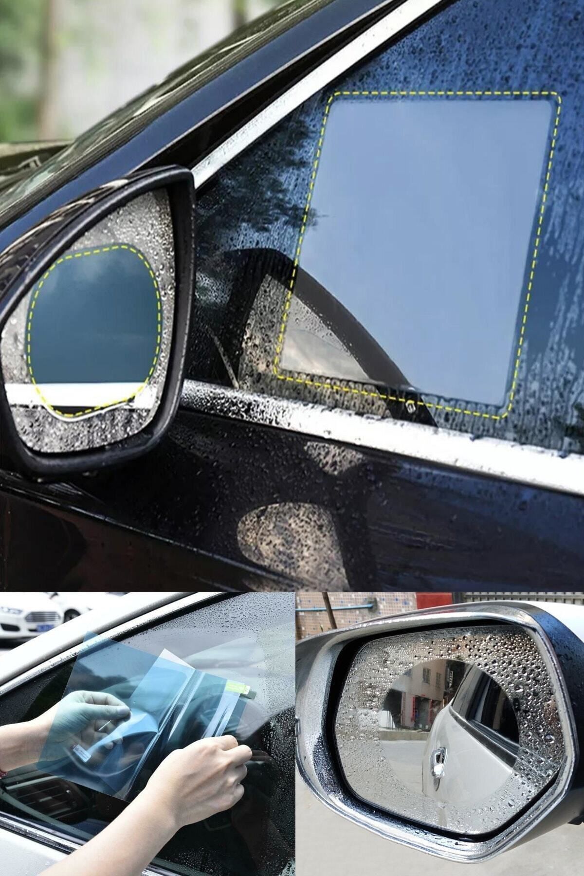 Araba Cam Ve Ayna Yağmur Kaydırıcı Film Çift 4 Parça