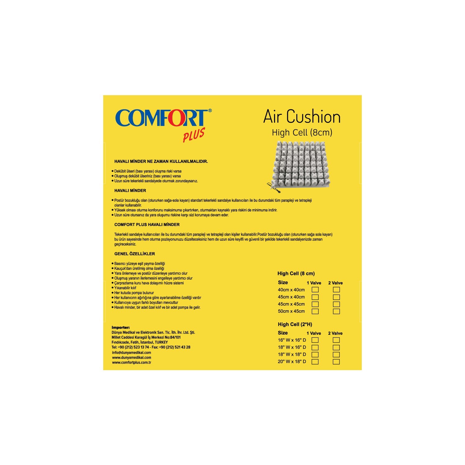 Comfort Plus DM-840 Havalı Oturma Minderi / 40x40x8