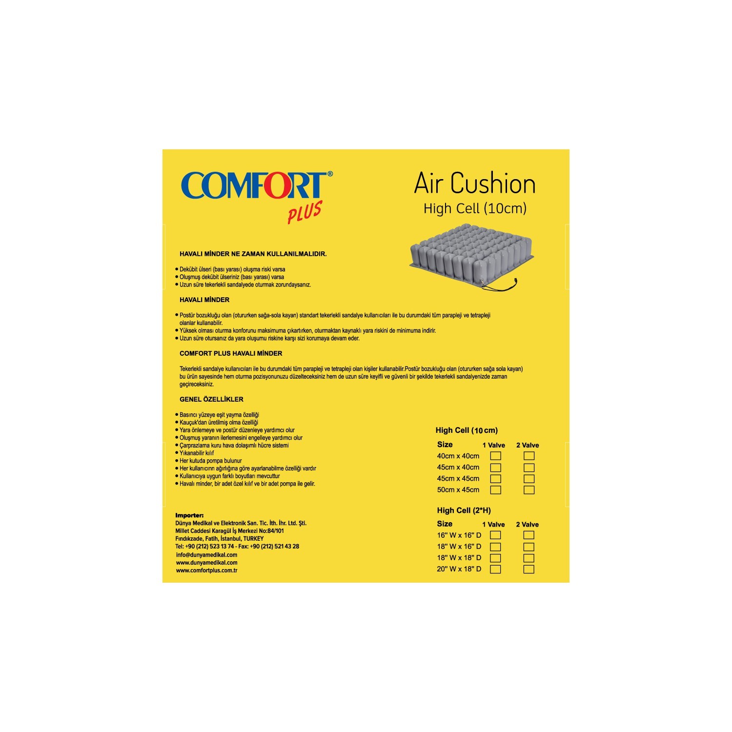 Comfort Plus DM-145 Havalı Oturma Minderi 45x40x10