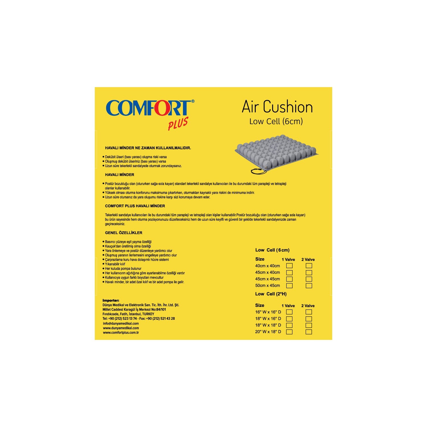 Comfort Plus DM-640 Havalı Minder / 40x40x6cm