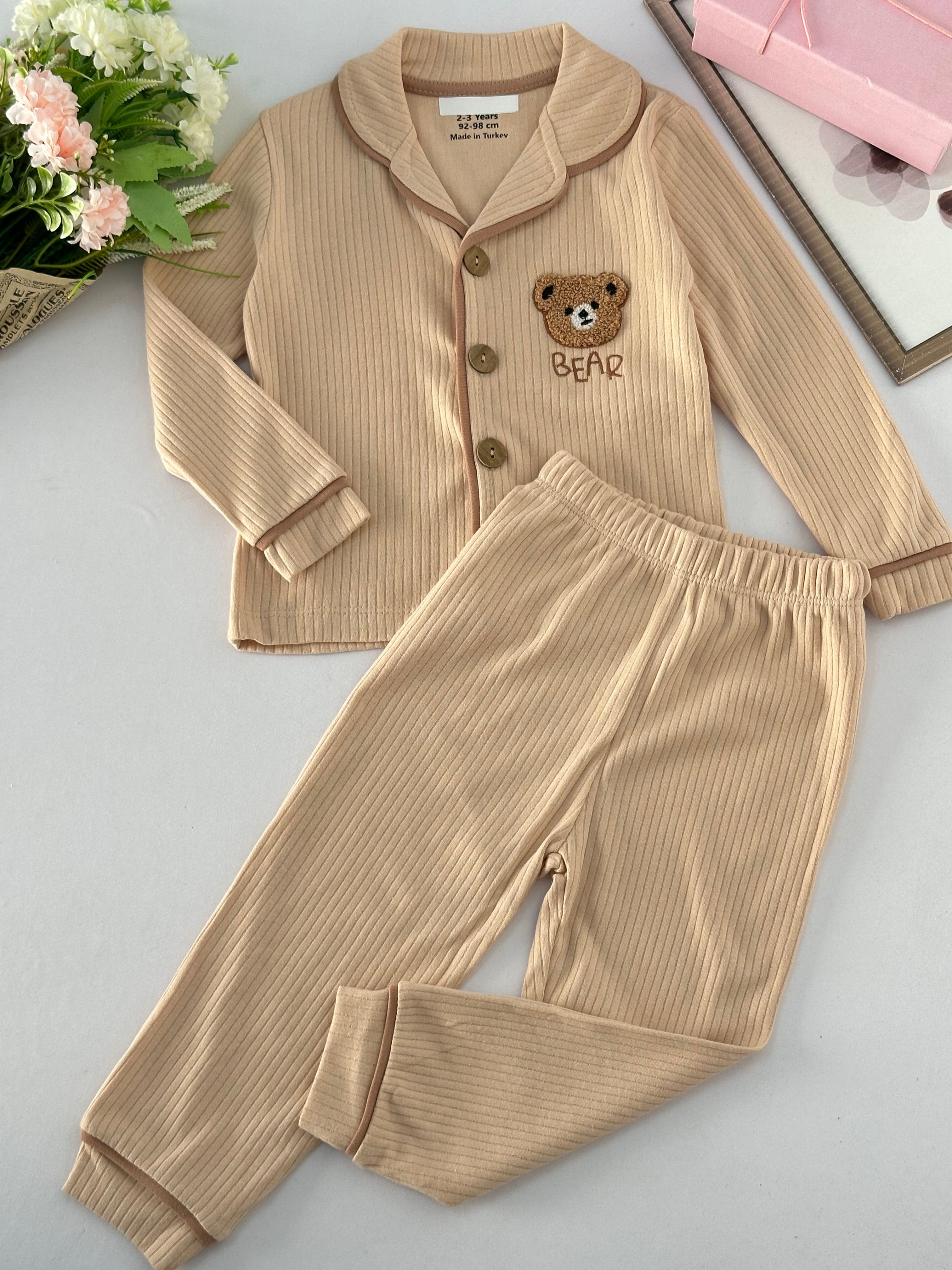 Erkek Çocuk Bej Ayıcıklı Pijama Takımı