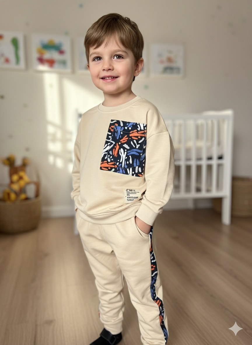 Erkek Çocuk Ekru Cep Detaylı Takım