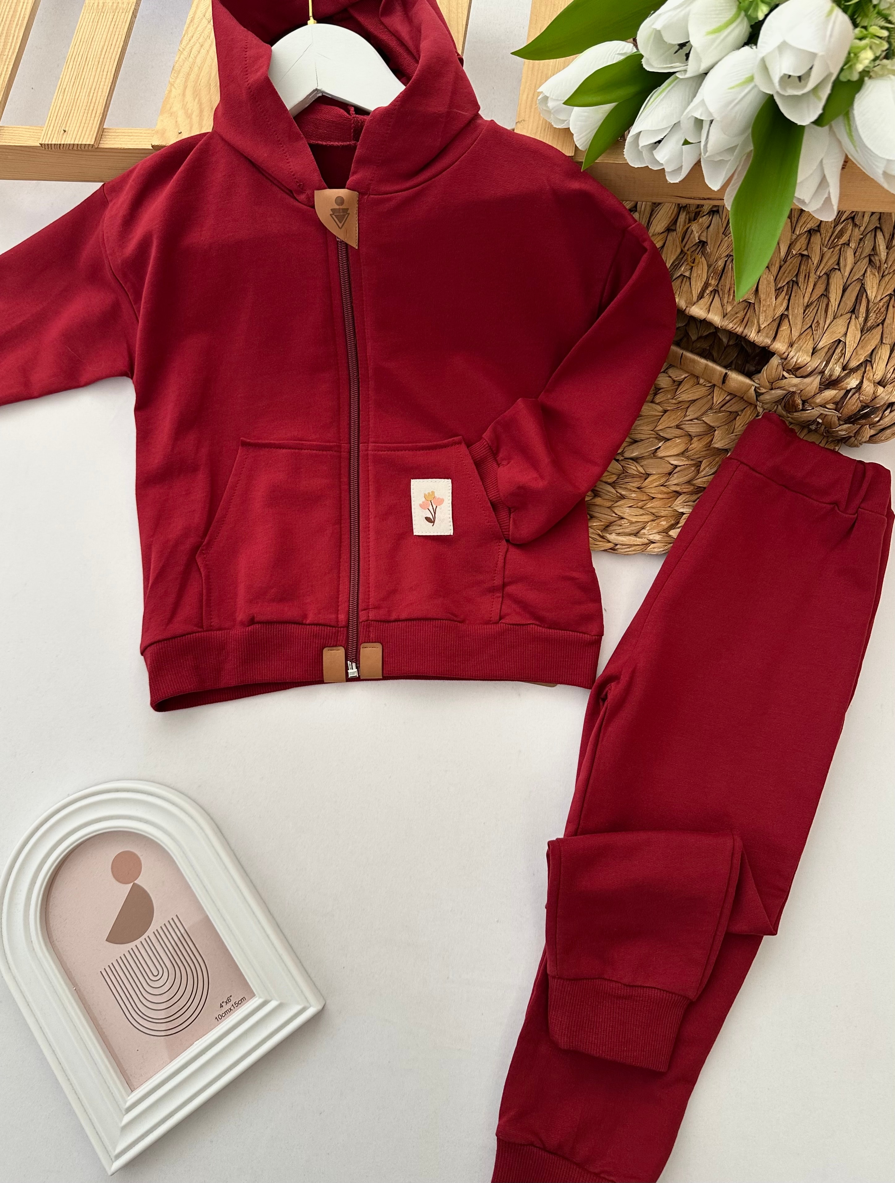 Kız Çocuk Bordo Fermuarlı 2’li Takım