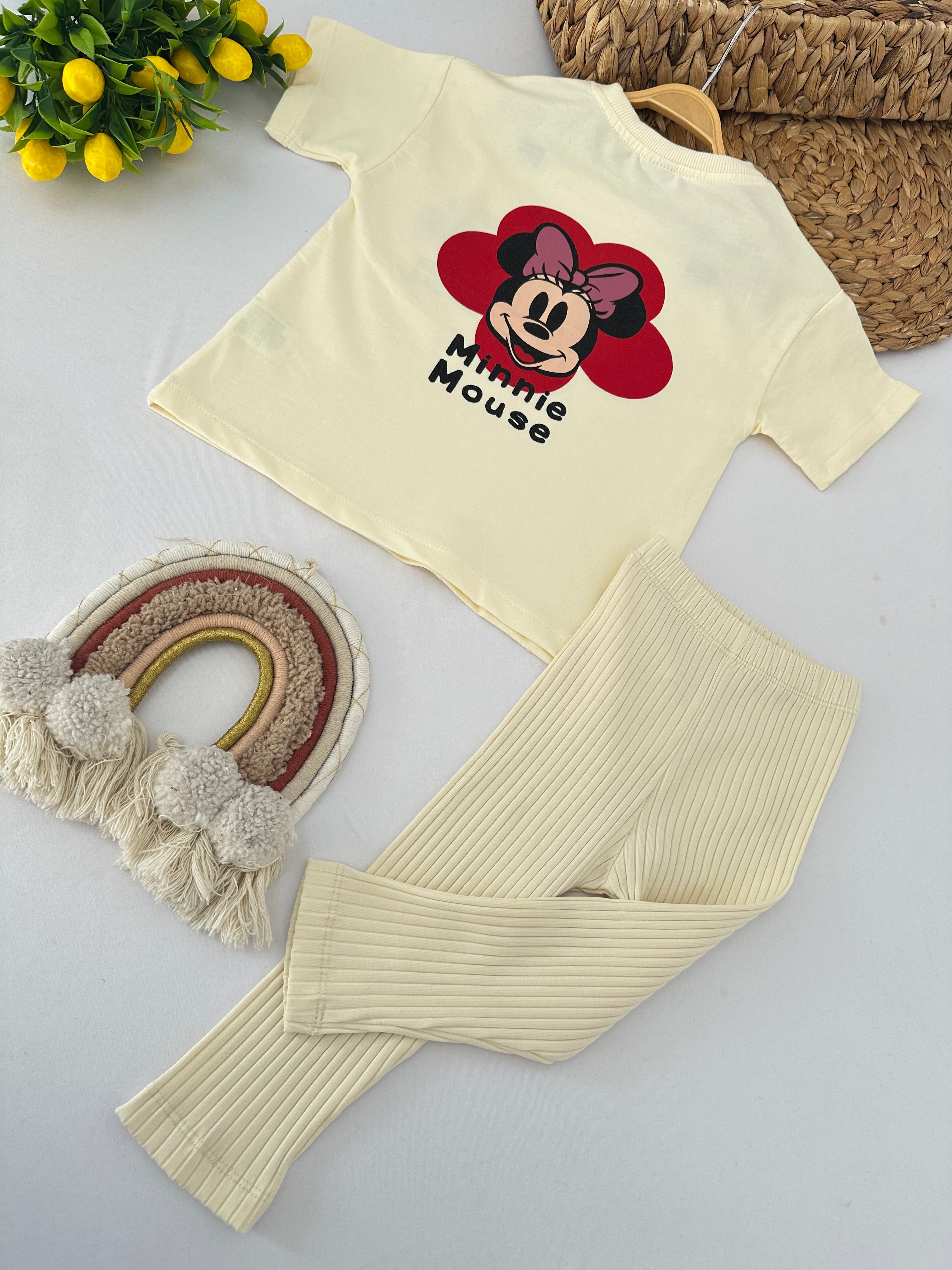 Kız Çocuk Bej Taytlı Minnie Takım