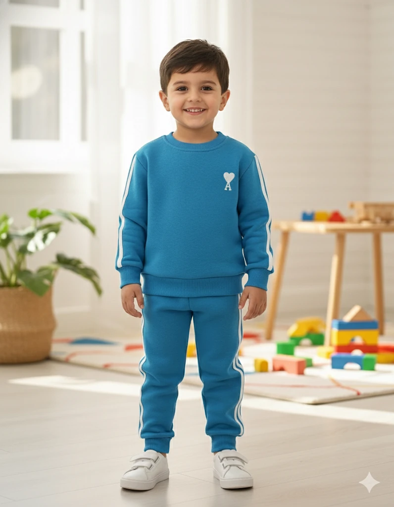 Mavi A Kalp Nakışlı 2'li Takm