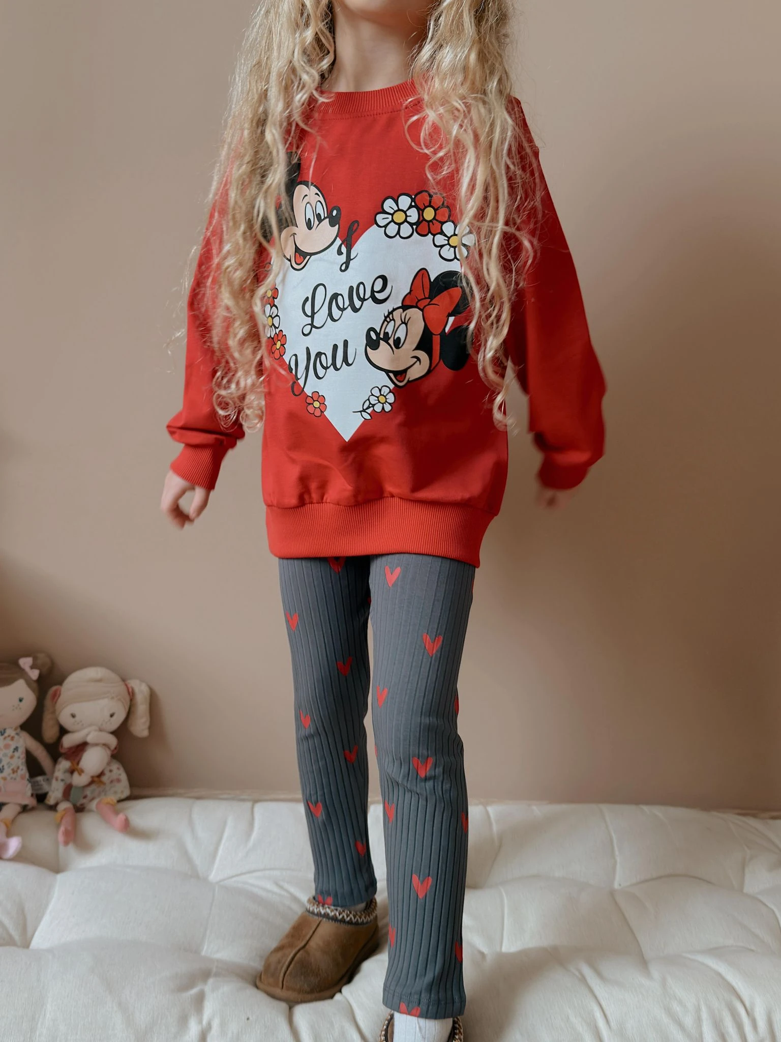 Kırmızı Minnie Desenli Taytlı Takım