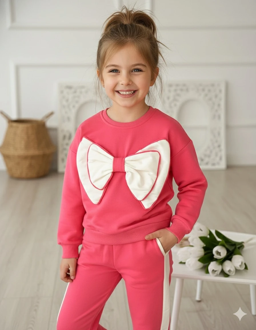 Kız Çocuk Fuşya Büyük Fiyonklu Takım 