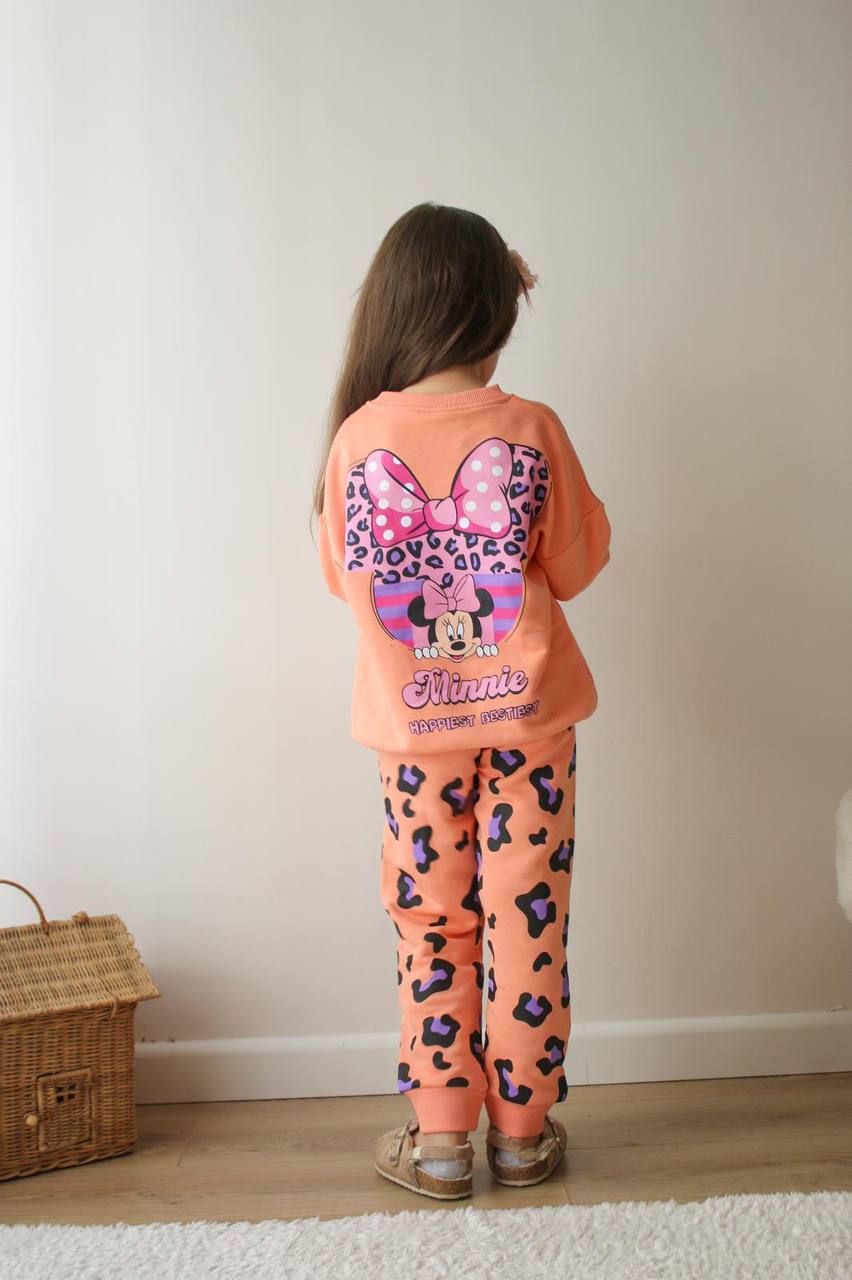Kız Çocuk Somon Leoparlı Minnie Takım