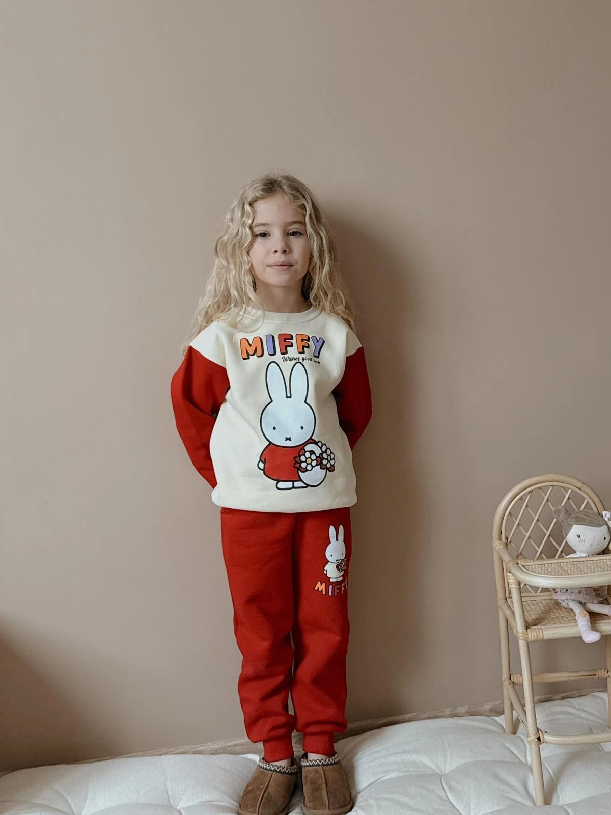 Kız Çocuk Kırmızı Miffy Desenli Takım