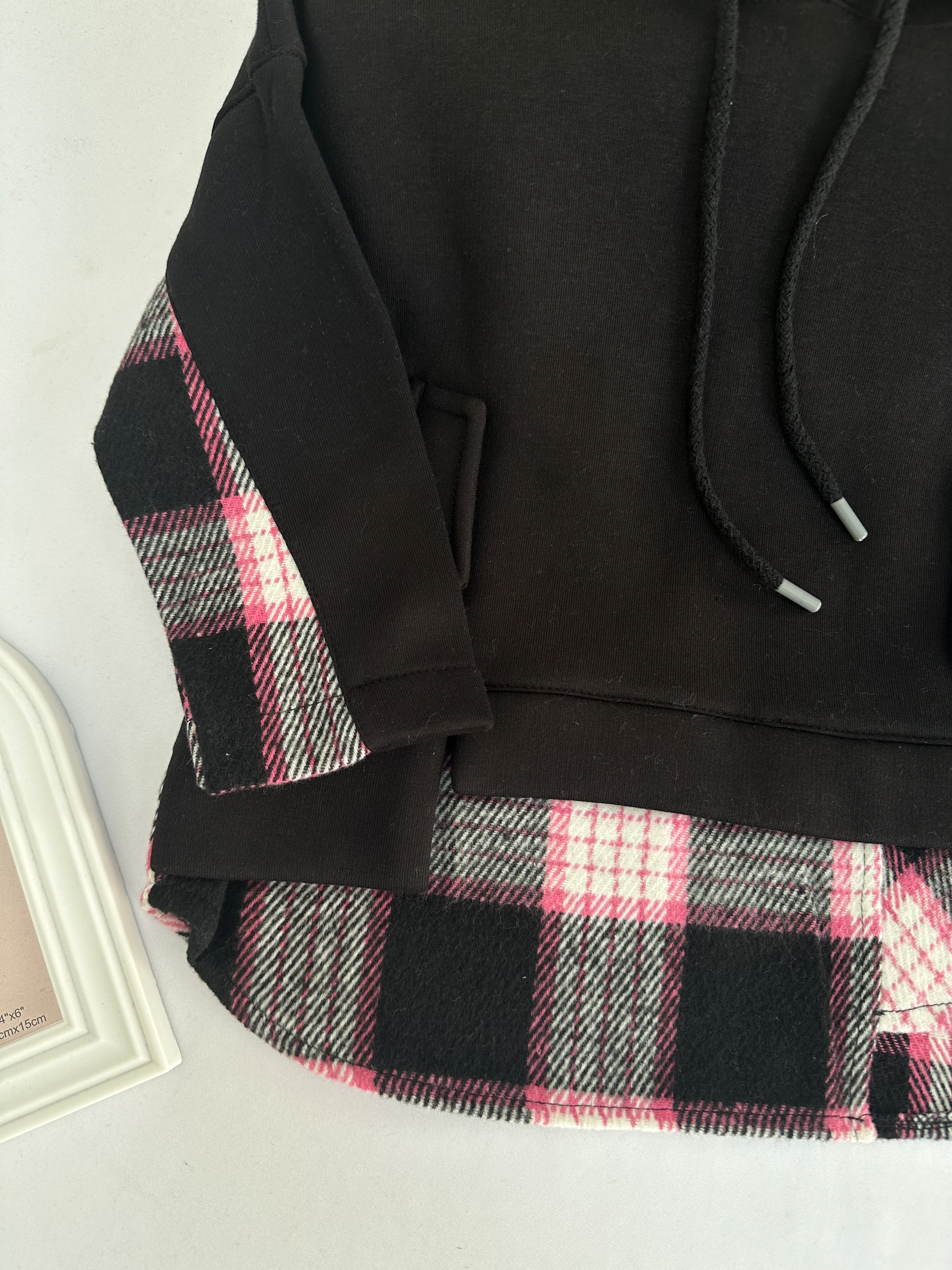 Kız Çocuk Siyah Ayıcıklı Kapüşonlu Gömlek Detaylı Sweat