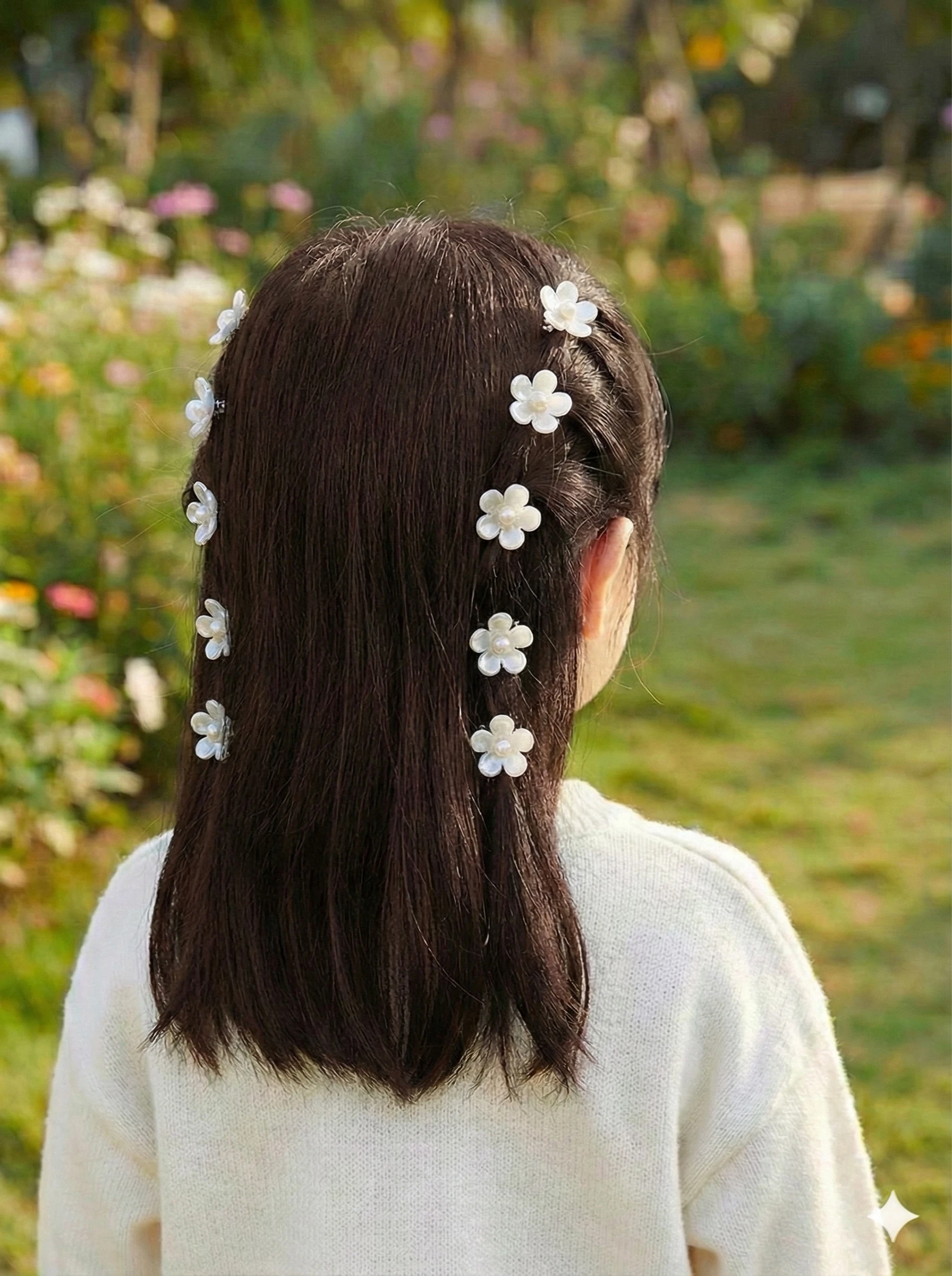 İnci Beyazı Çiçek  10'lu Charm Saç Yüzüğü