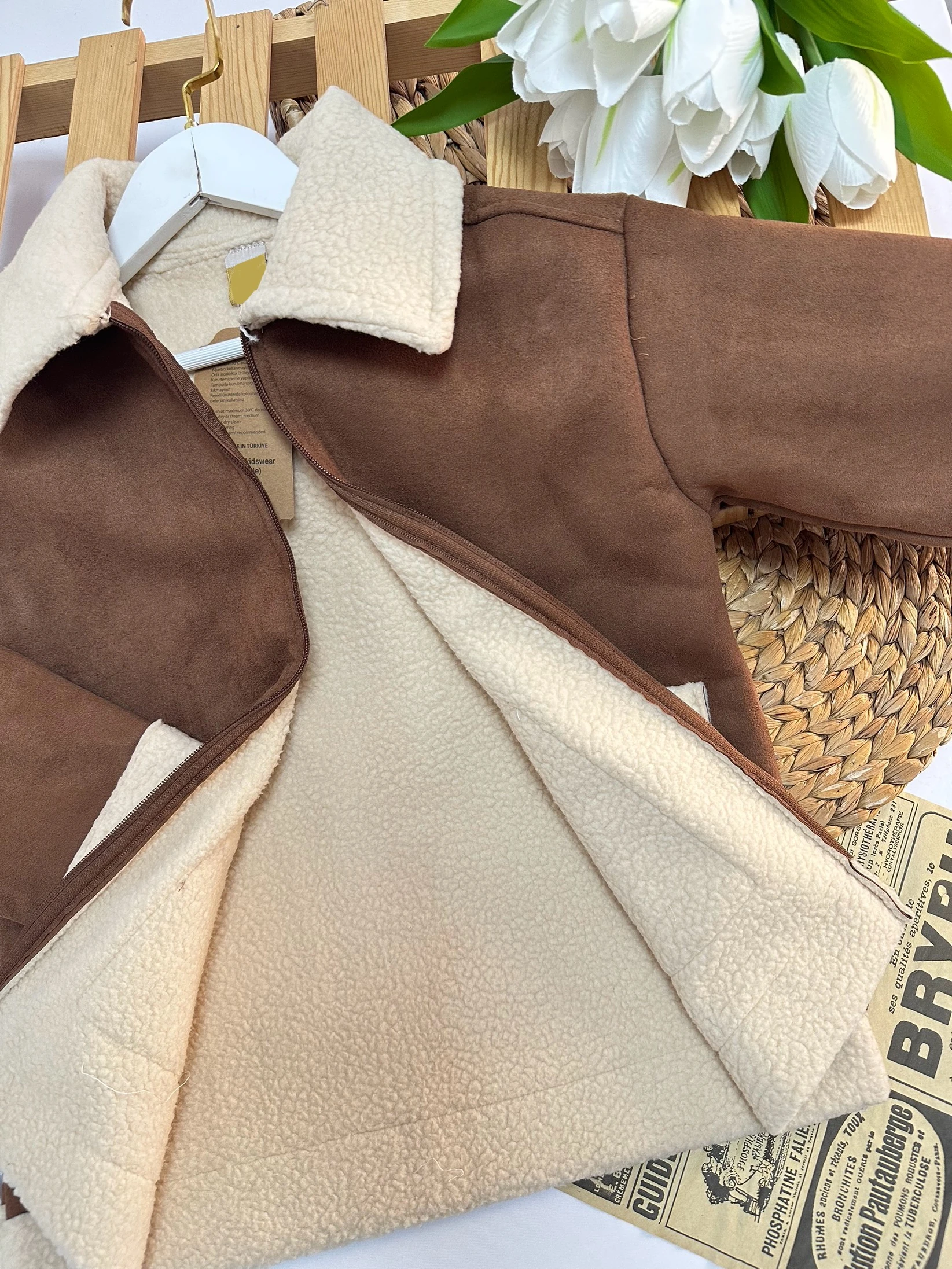 Erkek Çocuk Açık Kahve İçi Yünlü Süet Mont