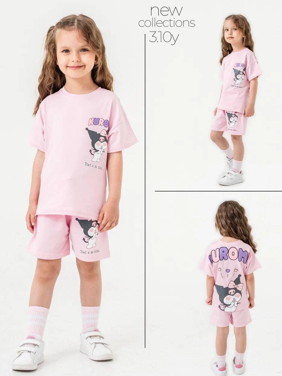 Kız Çocuk Pembe Kuromi Baskılı Takım