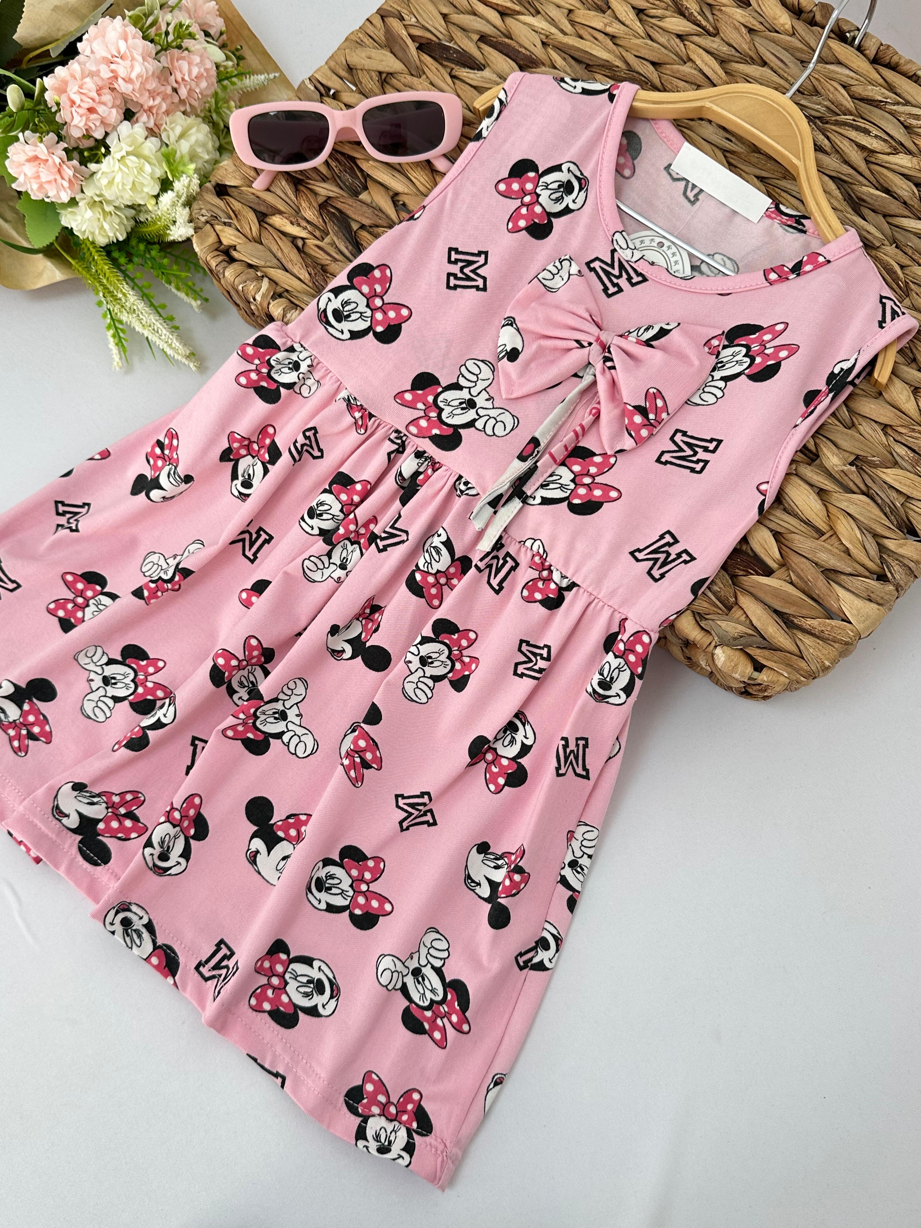 Kız Çocuk Pembe Minnie Desenli Elbise