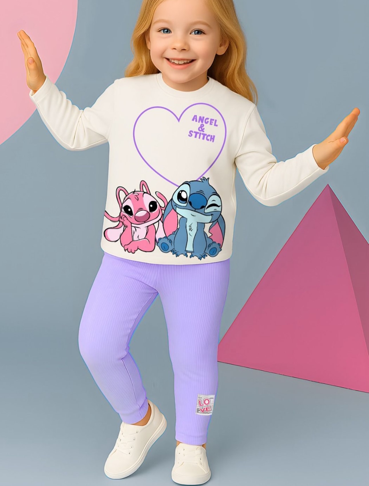 Kız Çocuk Lila Angel&Stitch Taytlı Takım