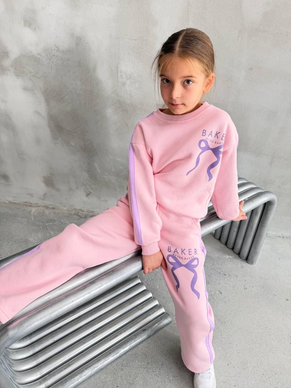 Kız Çocuk Pembe Mor Fiyonk Detaylı Takım