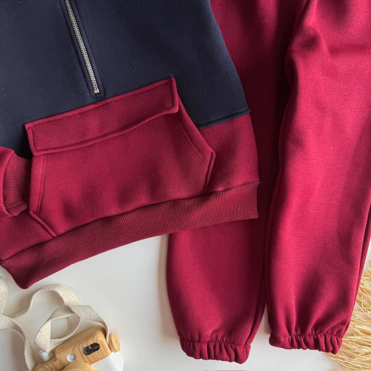 Bordo Lacivert Kanguru Cepli Takım