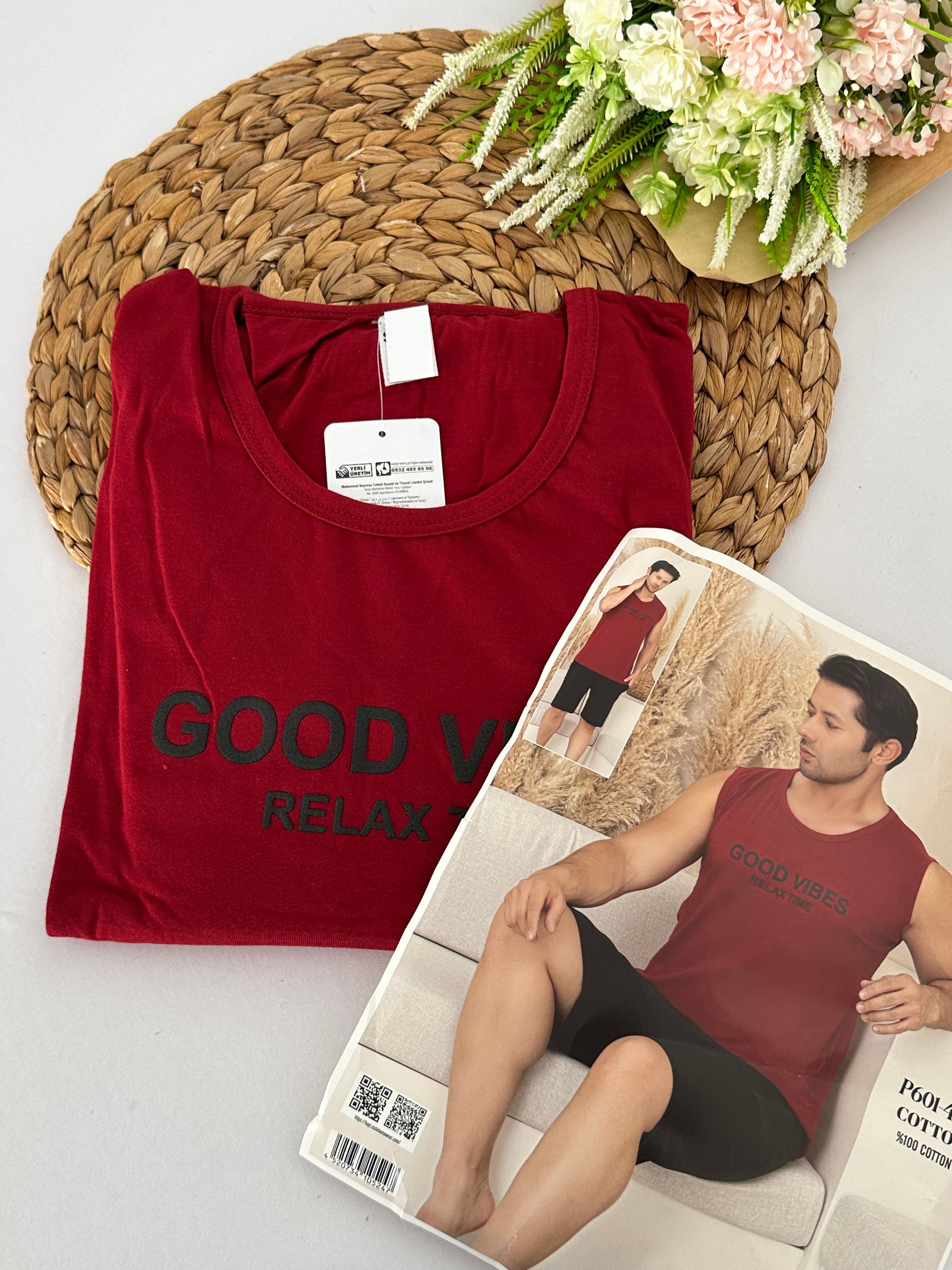 Bordo Good Vibes Erkek Pijama Takımı