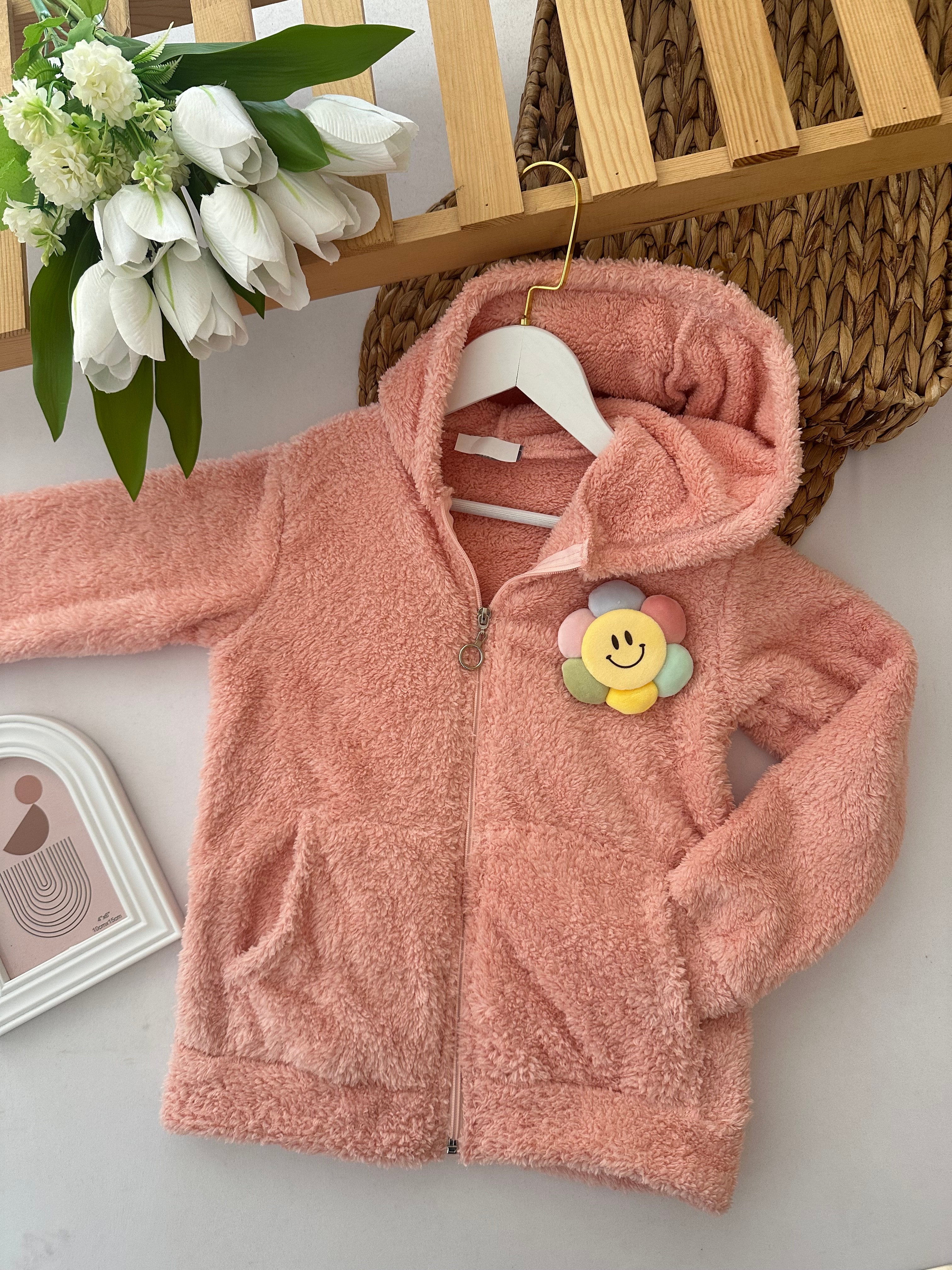 Kız Çocuk Pembe Gülenyüz Peluş Hırka