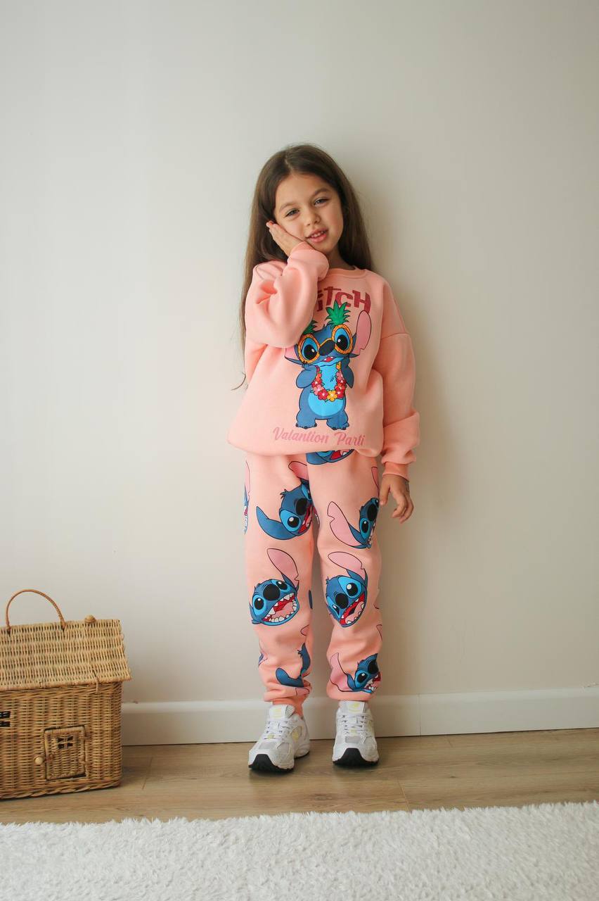 Kız Çocuk Somon Stitch Alt-Üst Takım