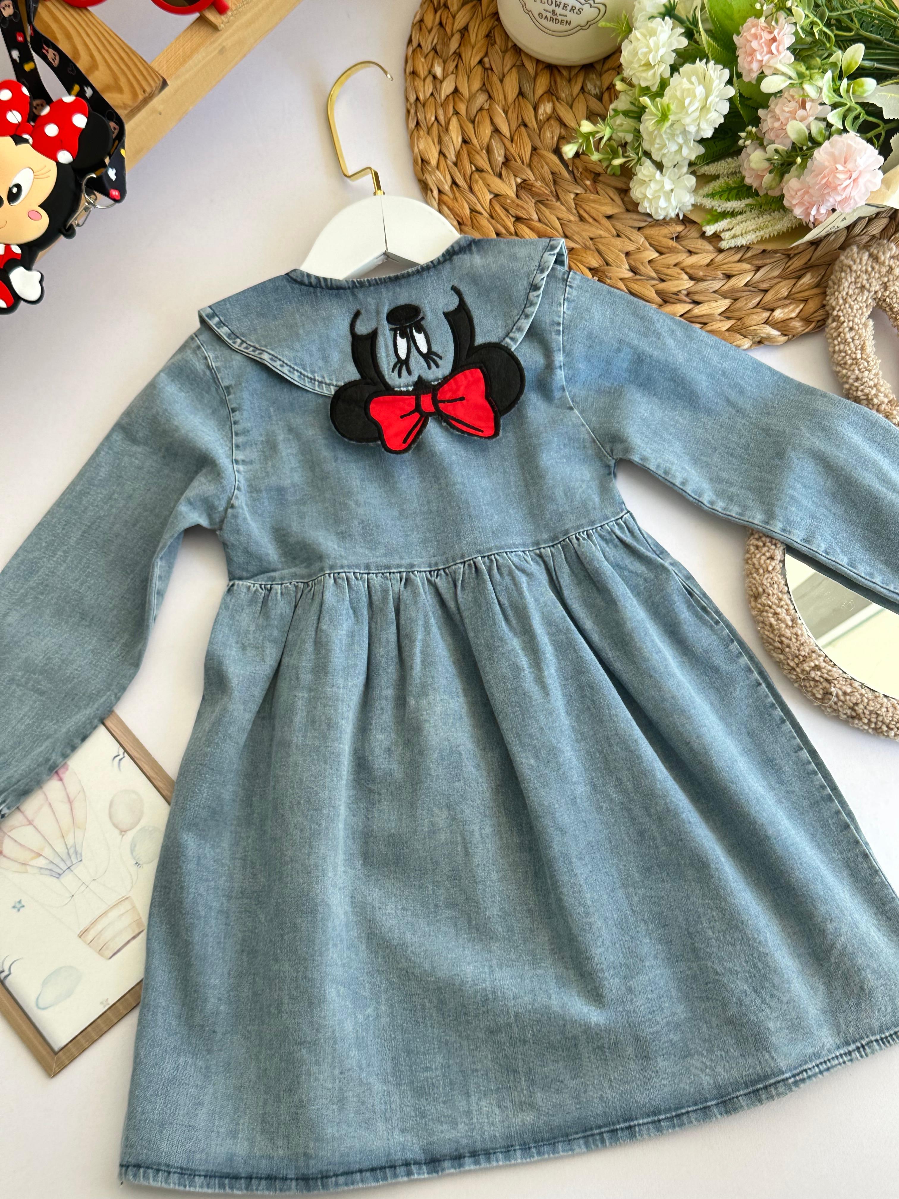 Kız Çocuk Açık Mavi Mickey Mouse Kot Elbise