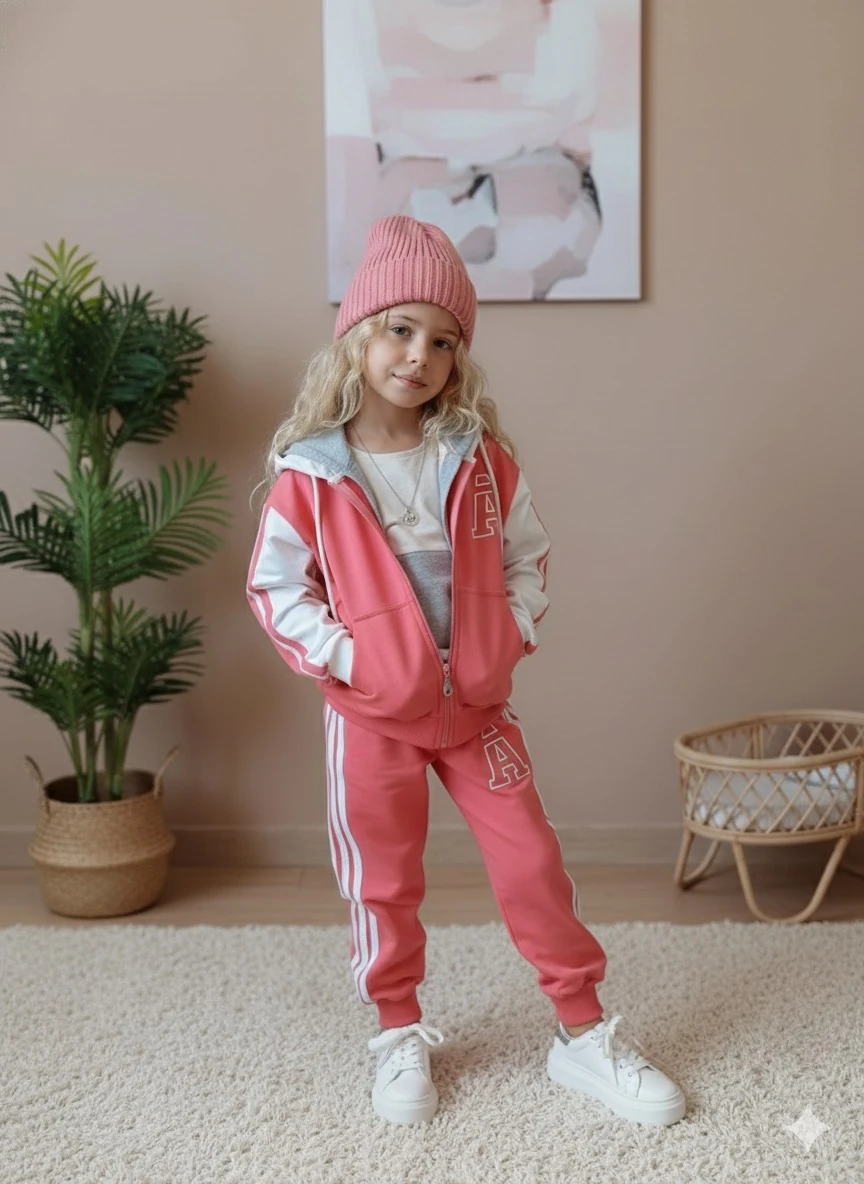 Kız Çocuk Fuşya A Harf Desenli 2'li Takım