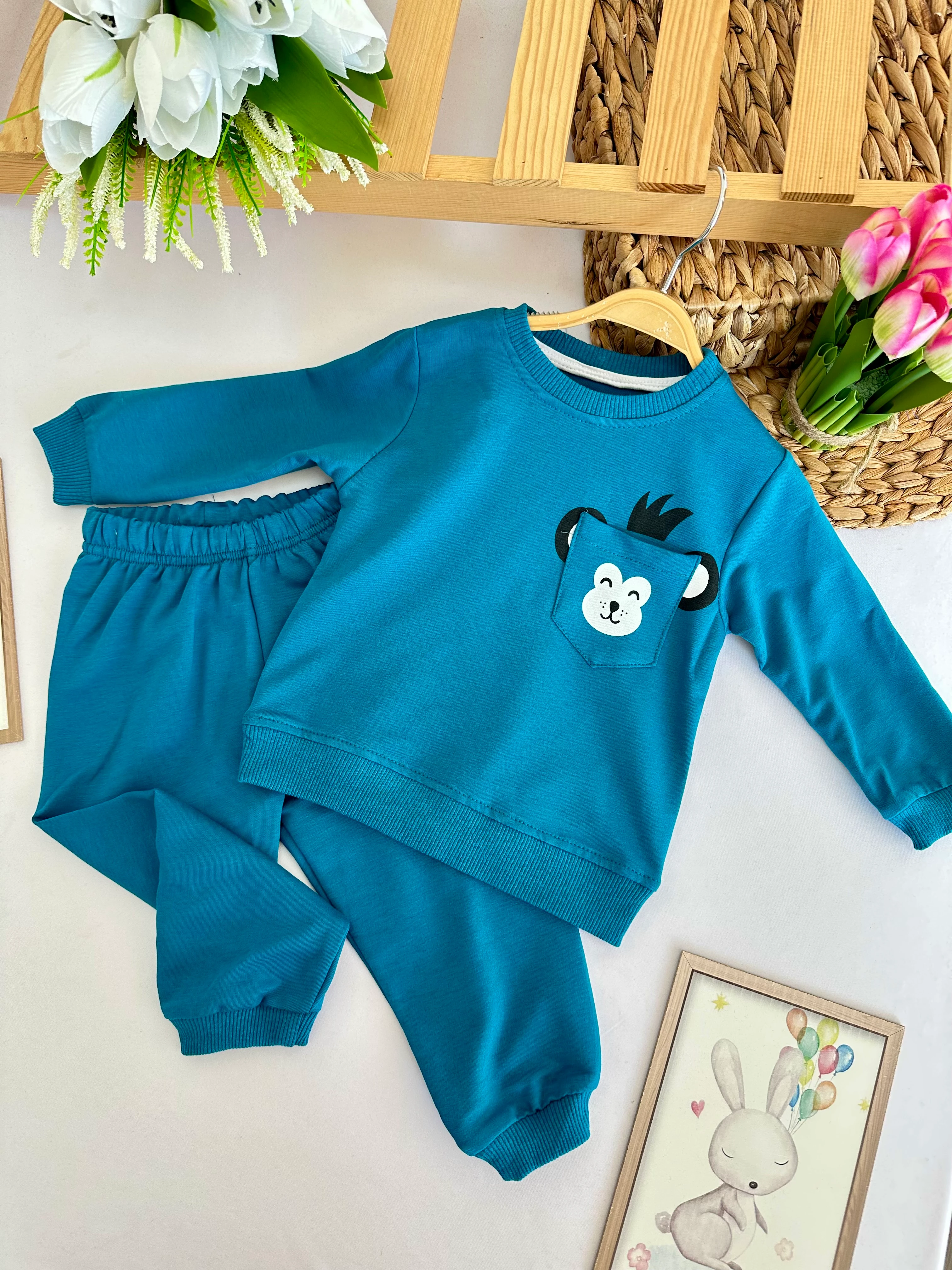 Erkek Çocuk Mavi Maymuncuk 2'li Takım