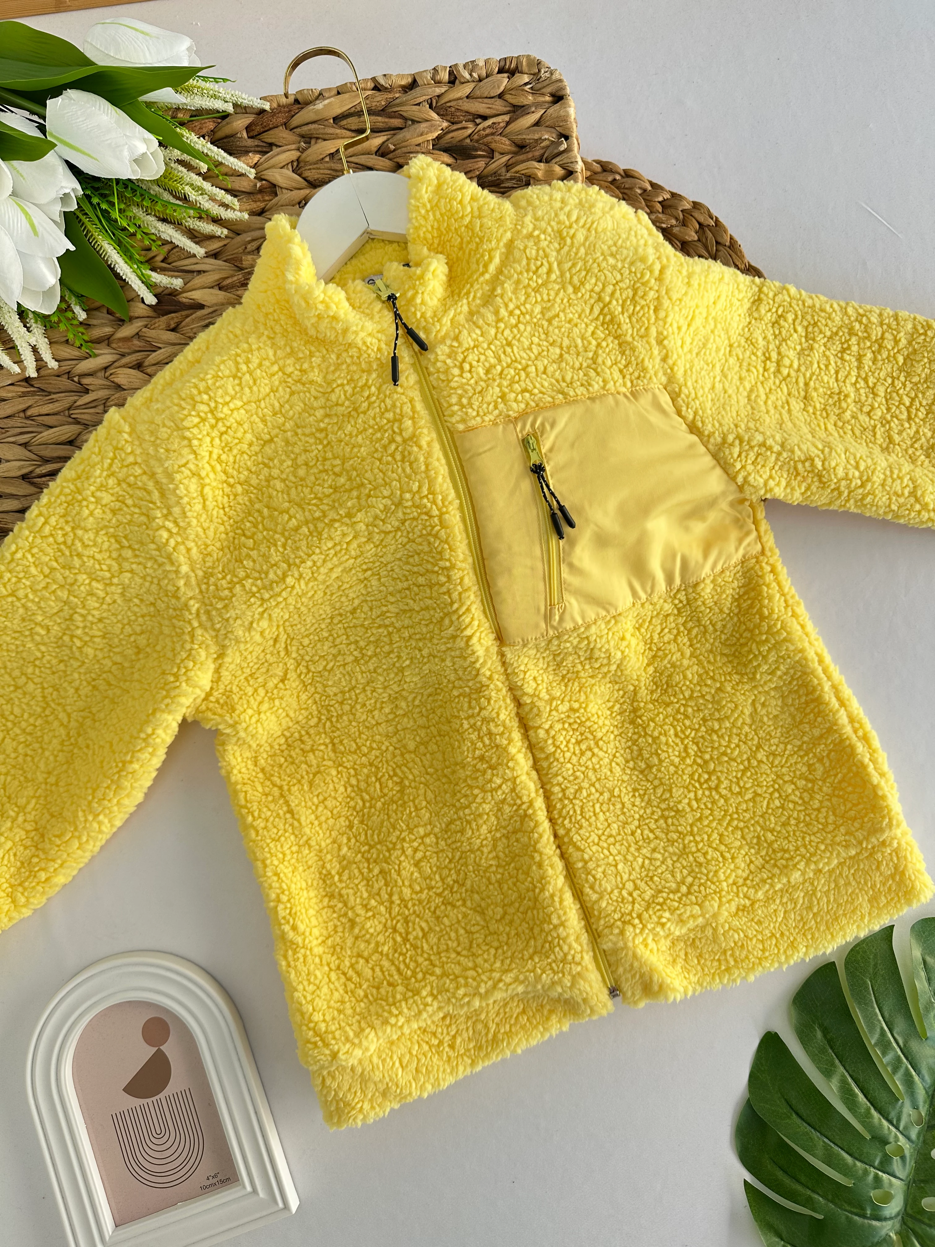 Kız Çocuk Sarı Cepli Peluş Hırka
