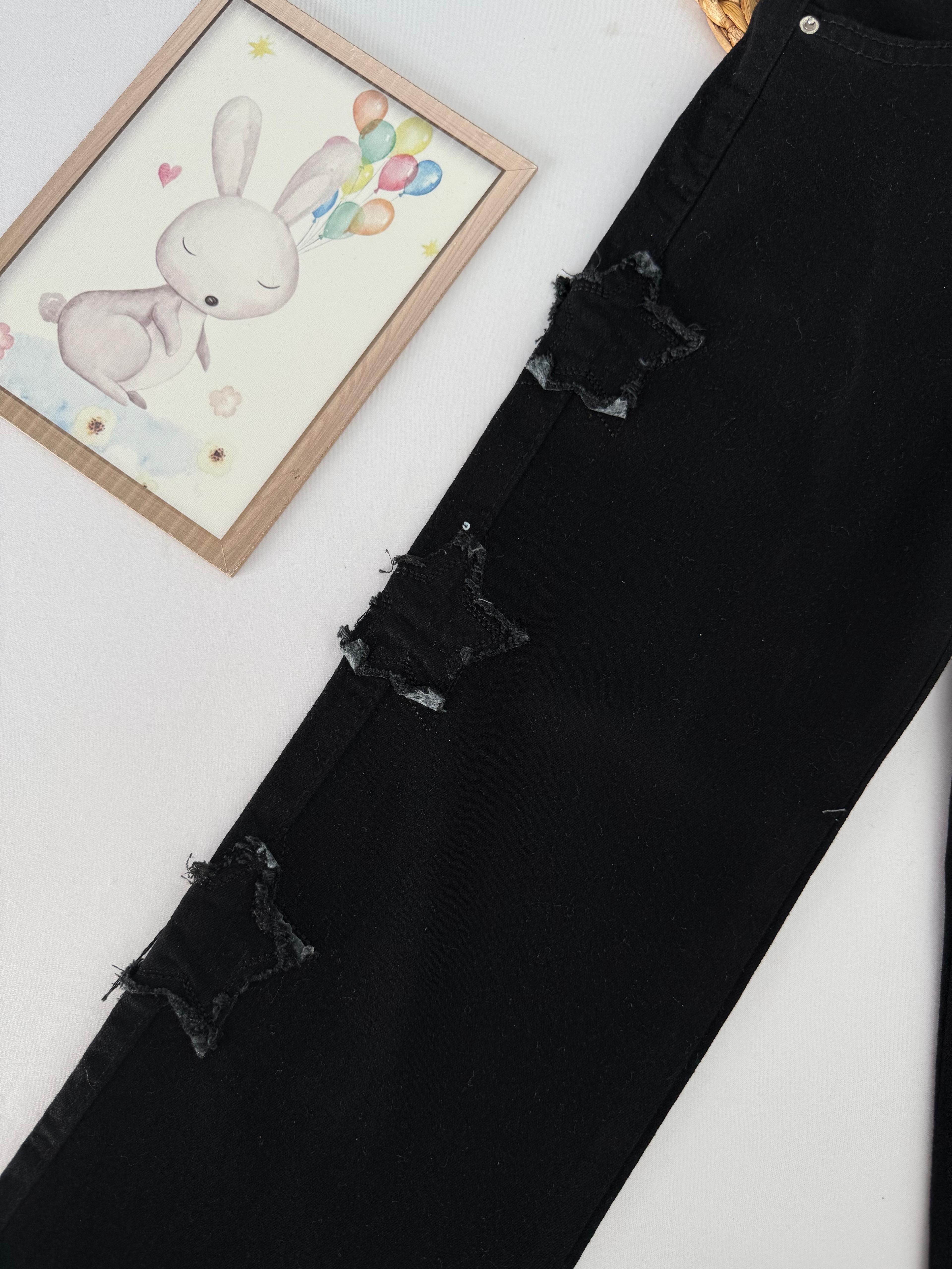 Kız Çocuk Siyah Yıldız Desenli Kot Pantolon