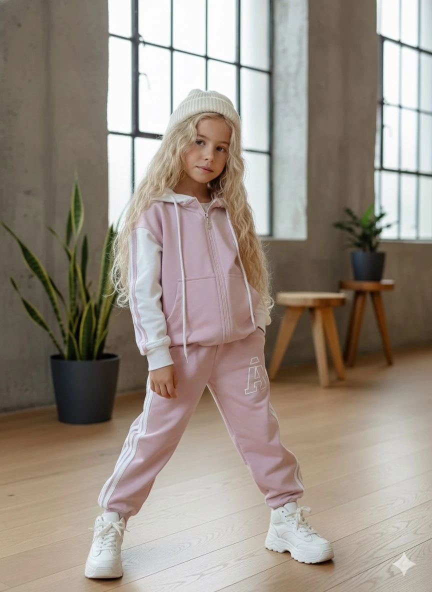 Kız Çocuk Pembe A Harf Desenli 2'li Takım