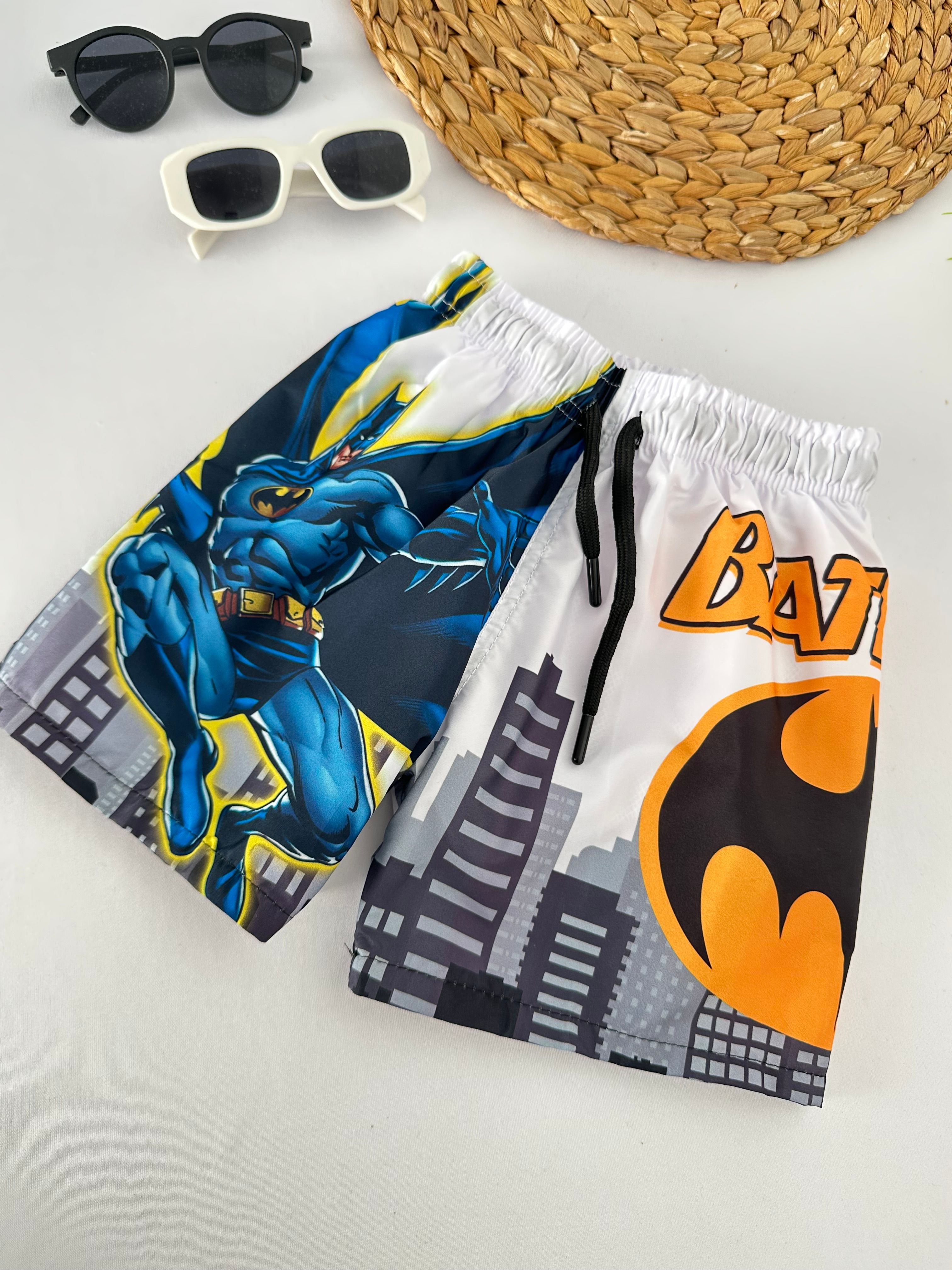 Erkek Çocuk Beyaz Batman Deniz Şortu