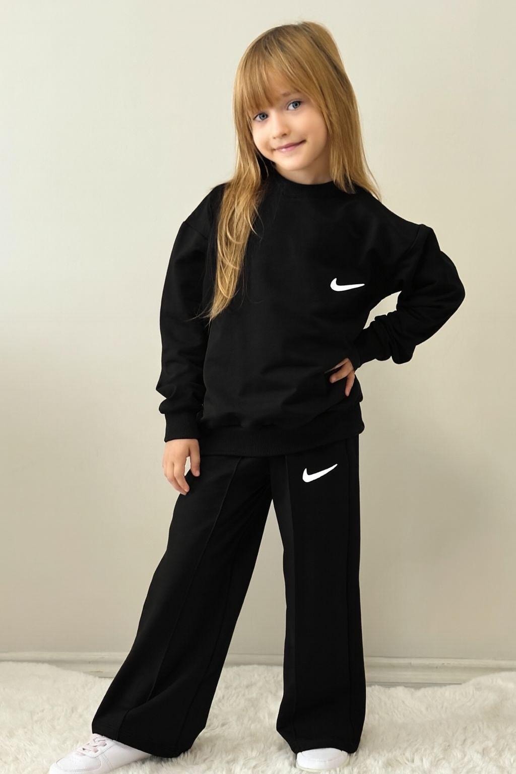 Kız Çocuk Spor Baskılı Siyah Takım