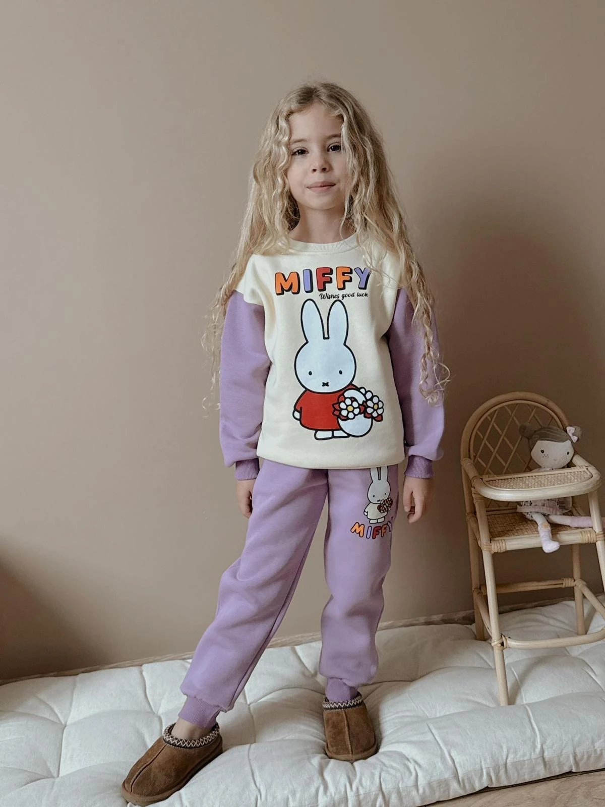 Kız Çocuk Mor Miffy Desenli Takım