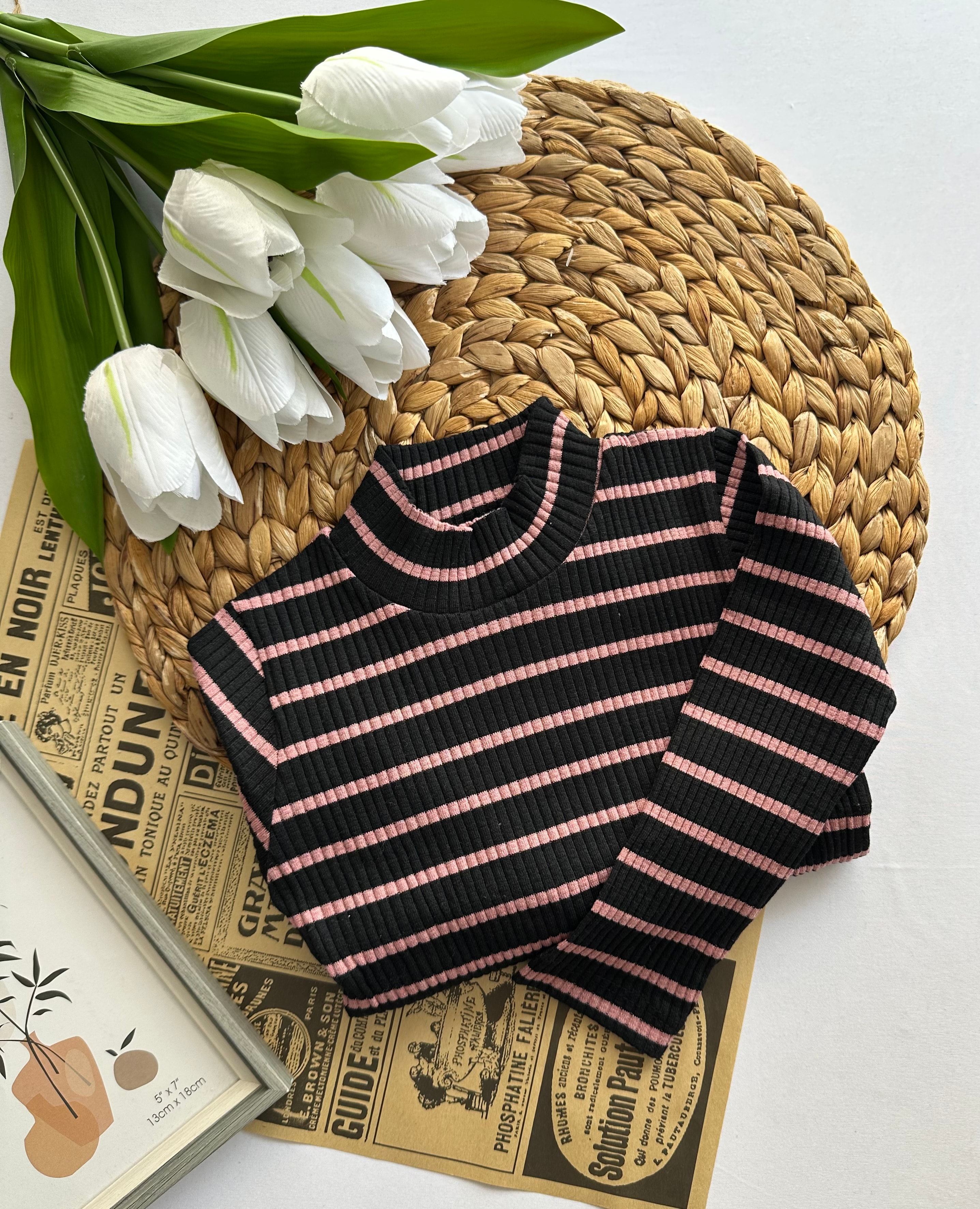 Kız Çocuk Siyah Pembe Çizgili  Kaşkorse Badi