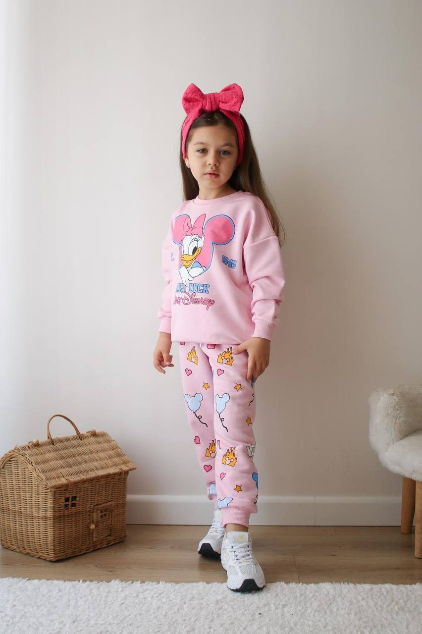 Kız Çocuk Pembe Daisy Baskılı Takım