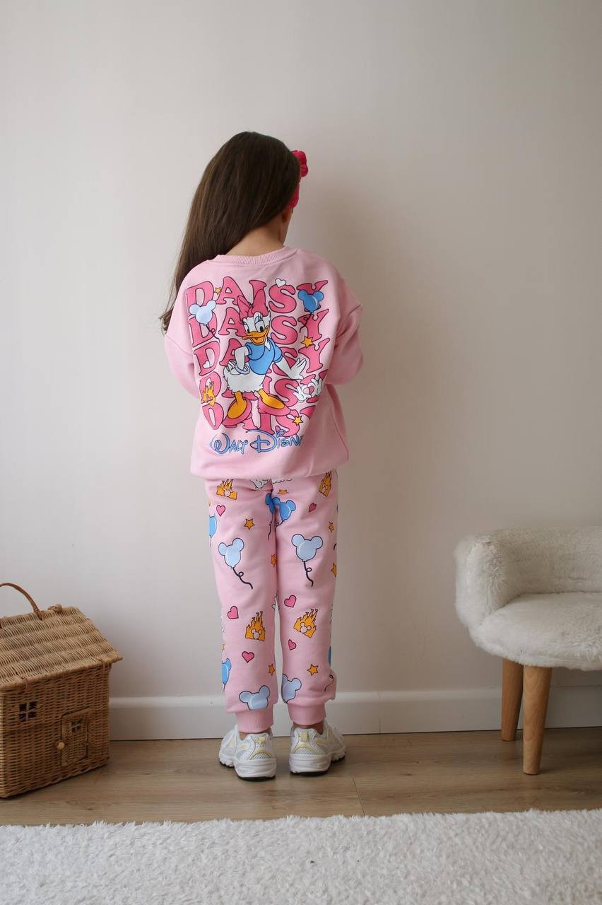 Kız Çocuk Pembe Daisy Baskılı Takım