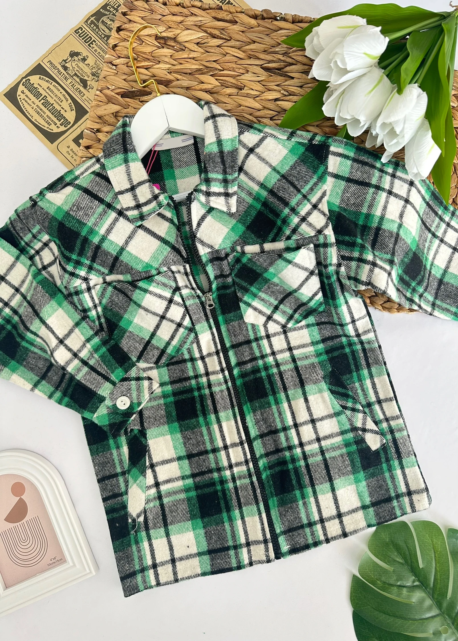 Kız Çocuk Koyu Yeşil Ekose Desenli Oduncu Gömlek