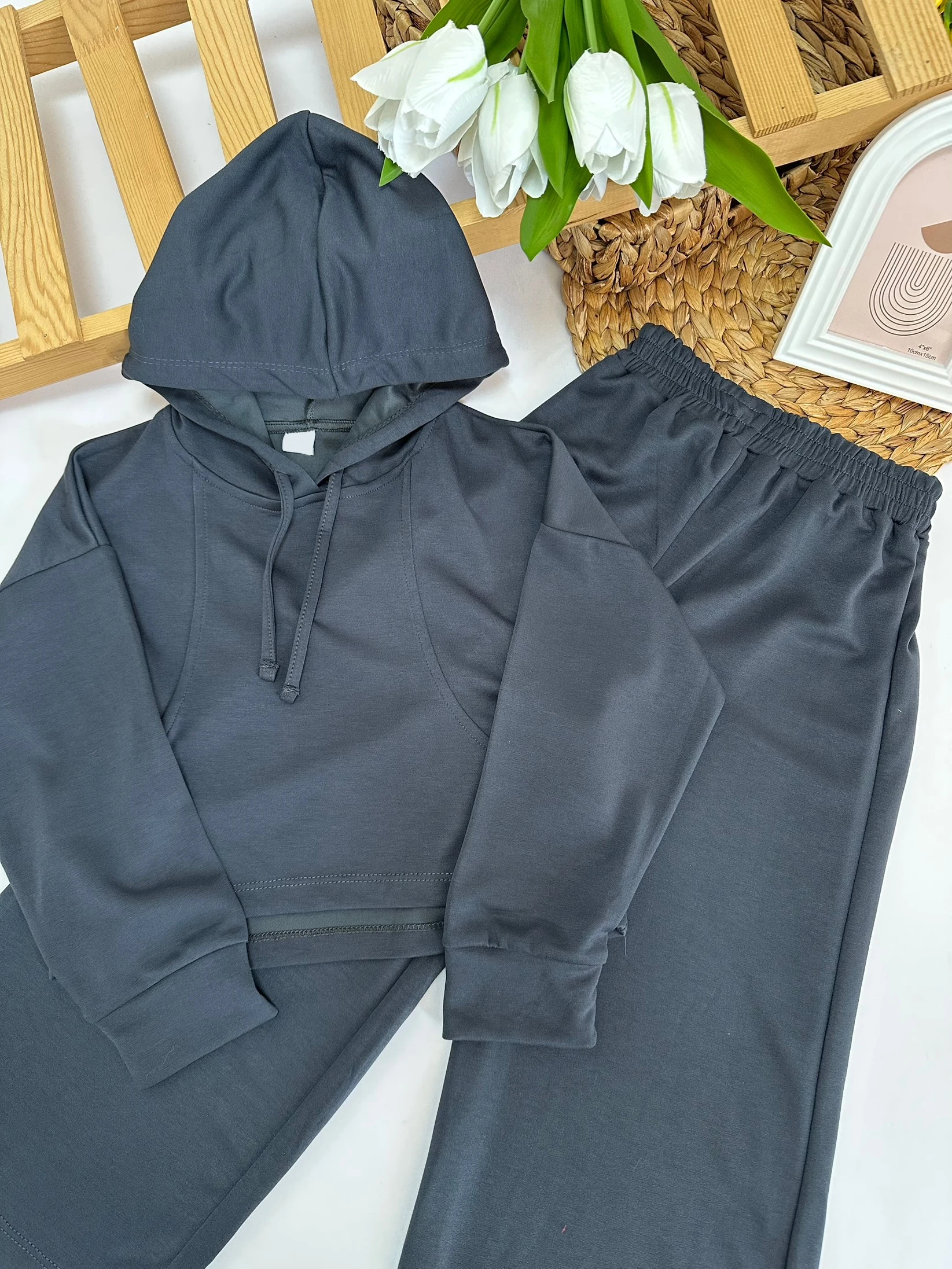 Kız Çocuk Antrasit Oysho Kapüşonlu Takım