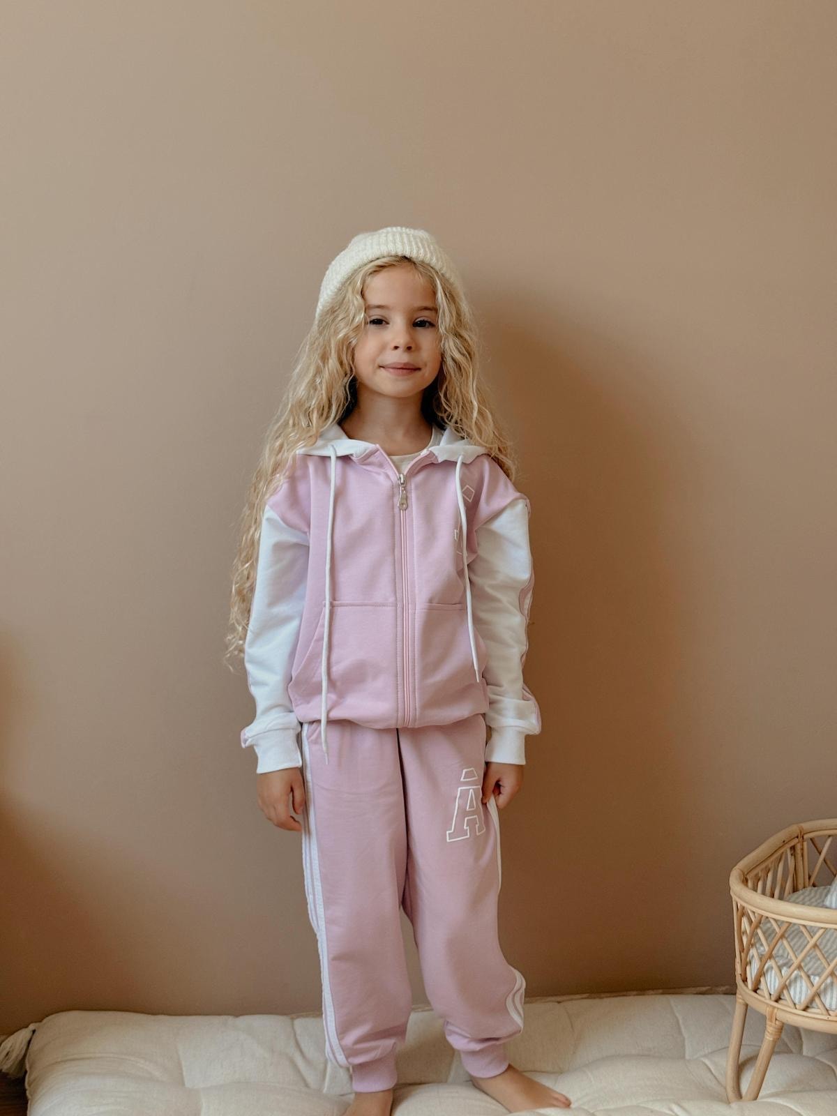 Kız Çocuk Pembe A Harf Desenli 2'li Takım