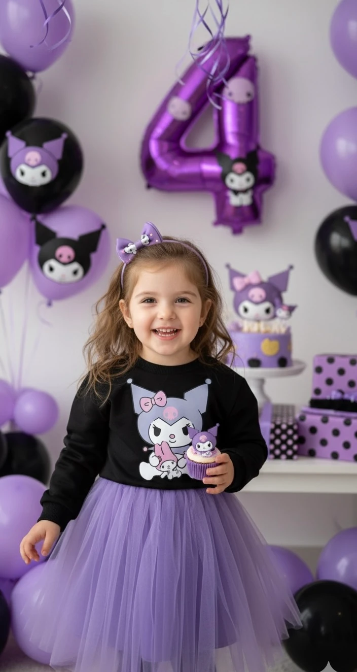 Kız Çocuk Siyah-Mor Kuromi Tül Elbise