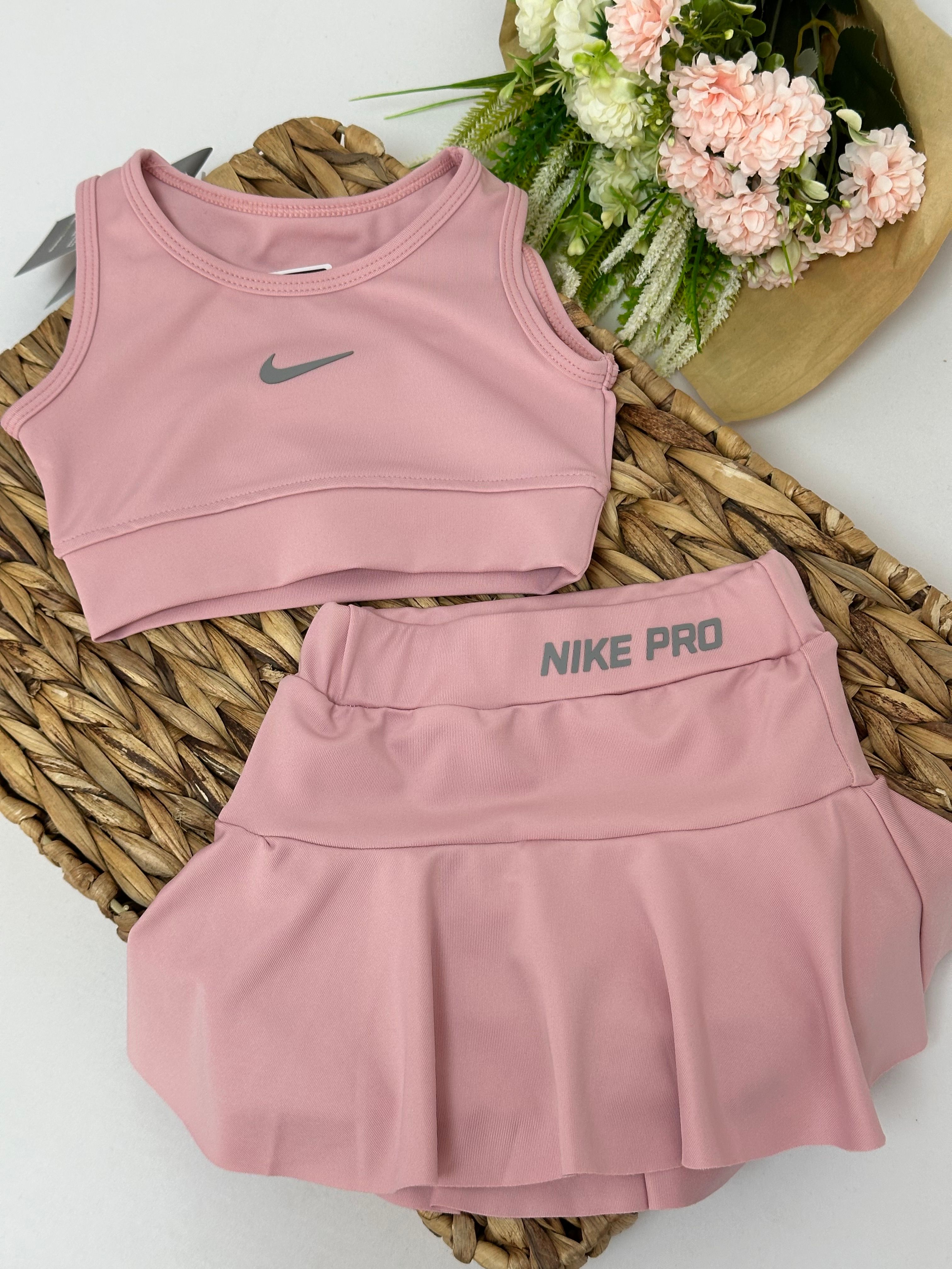 Kız Çocuk Pudra Nike Pro Şort Etek Crop Mayo
