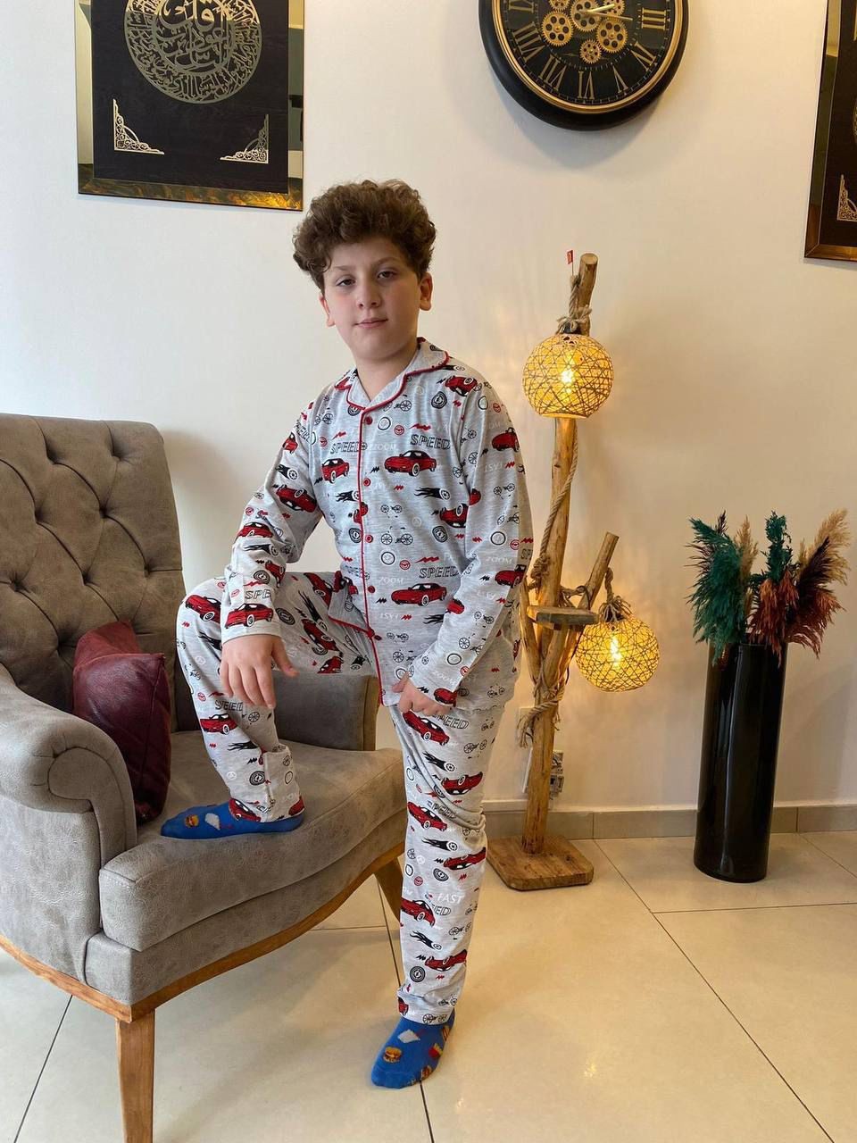 Erkek Çocuk Gri Arabalı Pijama Takım