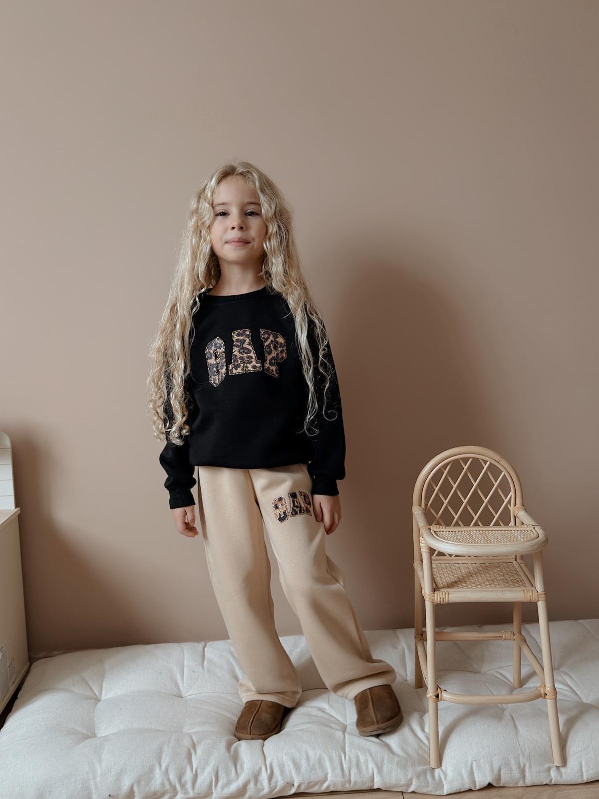Kız Çocuk Siyah Marka Leopar Desenli 2'li Takım