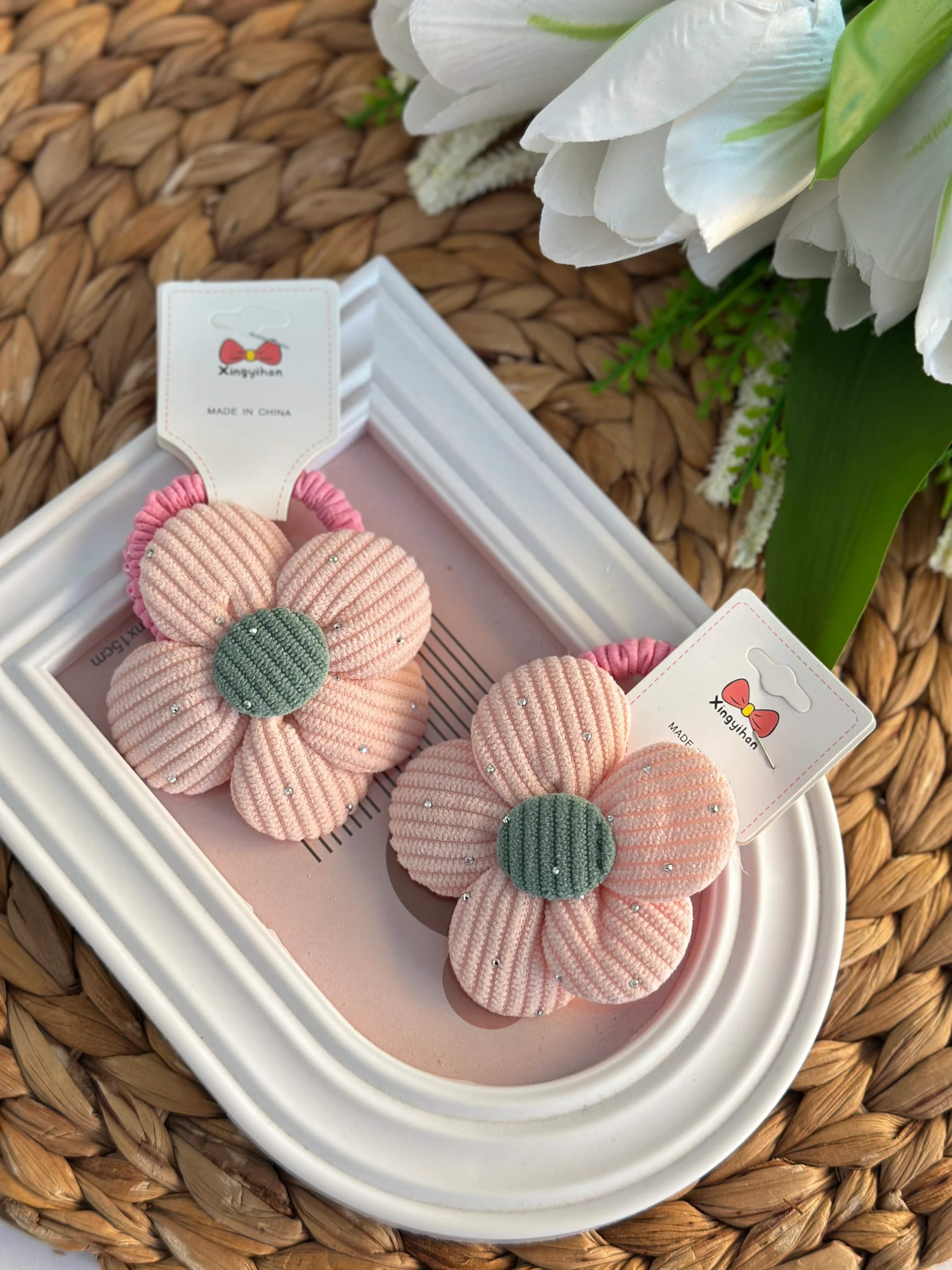 Pembe Taşlı Papatya 2'li Lastik Toka