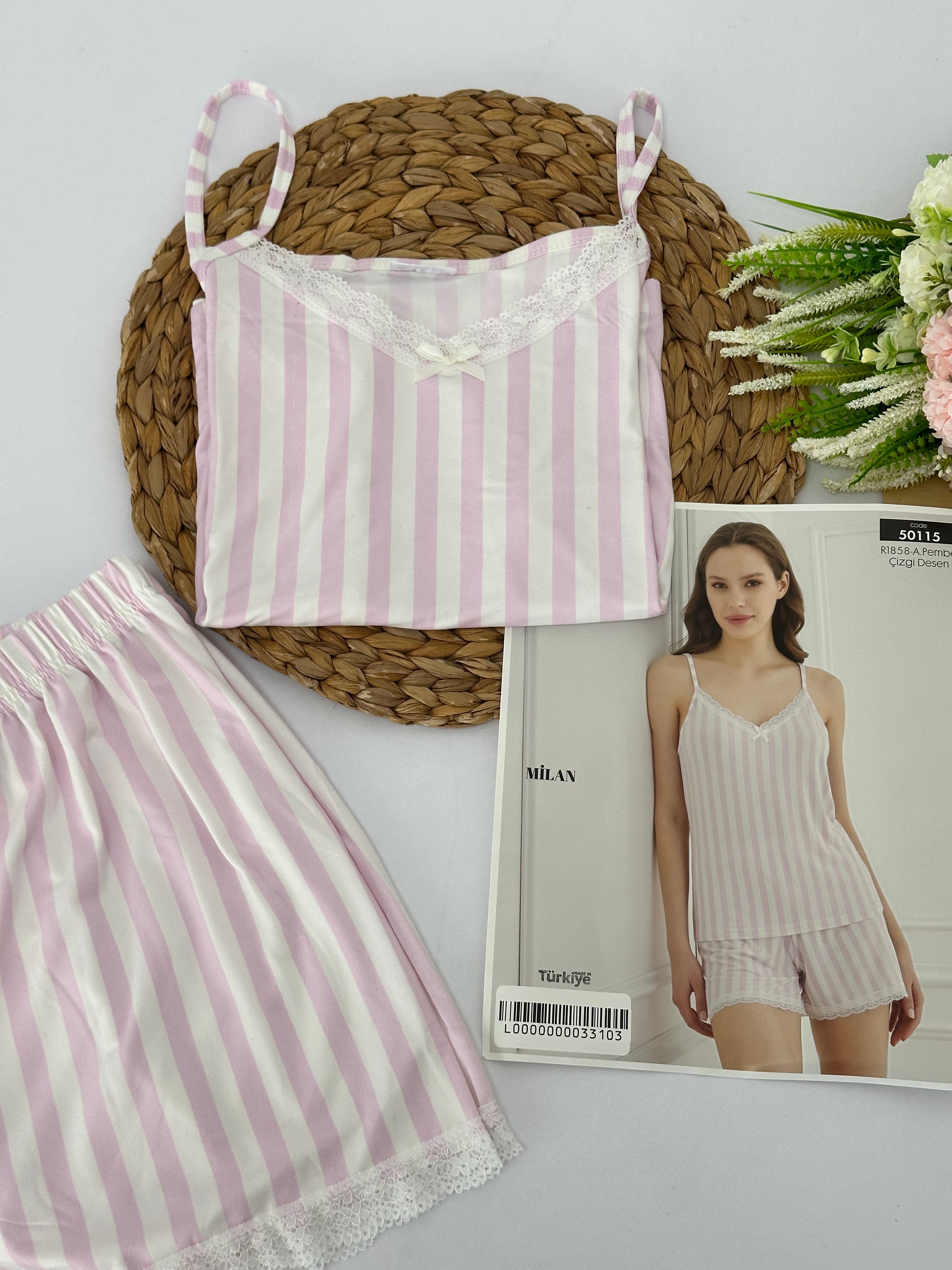 Toz Pembe Çizgili Kadın Pijama Takımı 